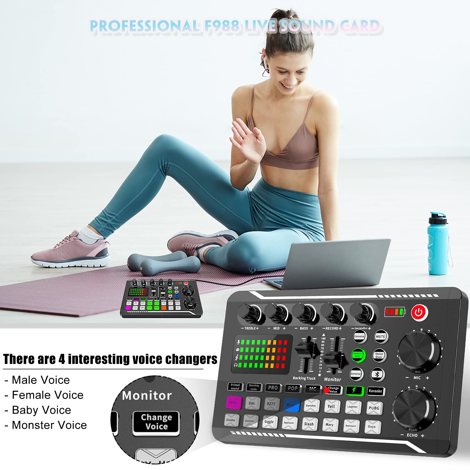 Professional Audio Mixer, SINWE Live Sound Card and Audio Interface with DJ Mixer Effects and Voice Changer,Podcast Production S