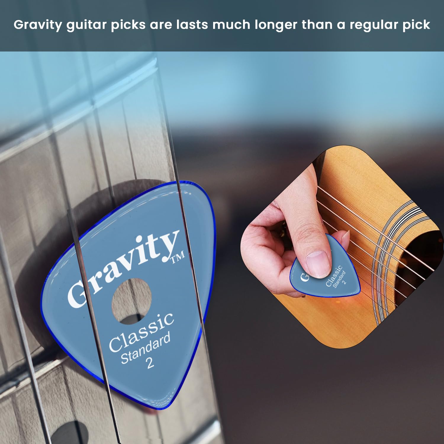 Gravity Picks Classic Guitar Pick - 2.0mm Blue - Polished w/Round Grip Hole