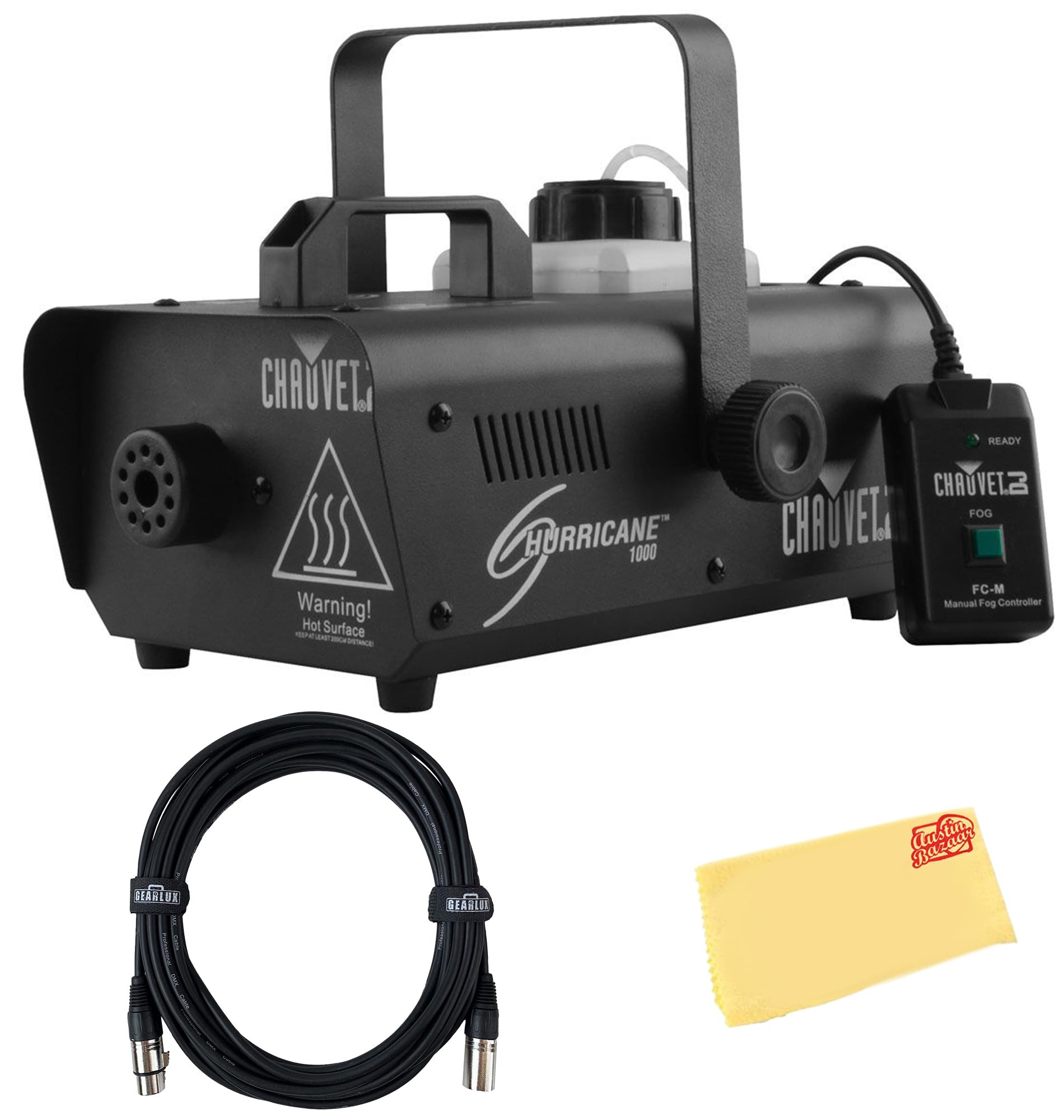 CHAUVET DJ Hurricane 1000 10,000-CFM Fog Machine Bundle with DMX Cable and Austin Bazaar Polishing Cloth