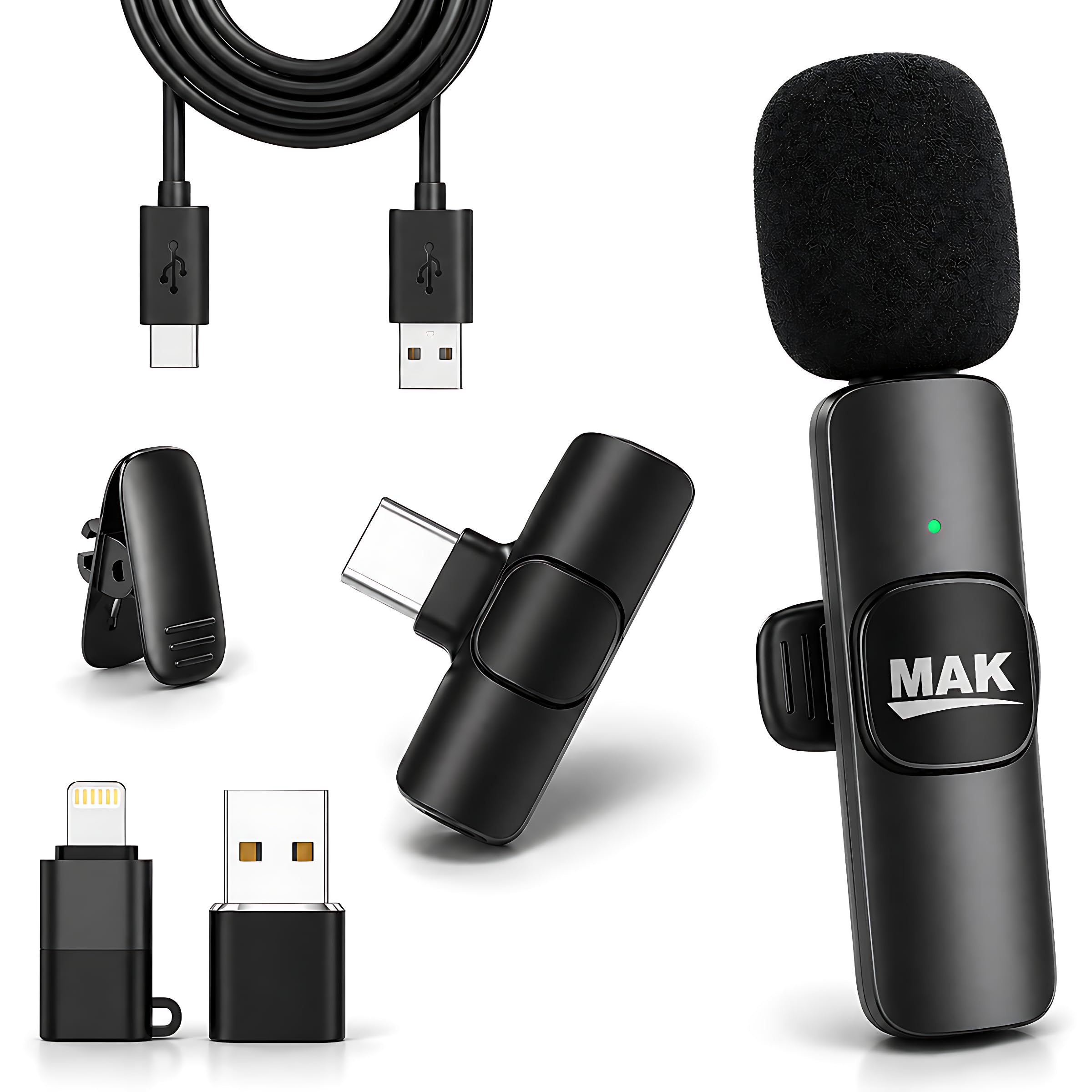 Mmak K8 Wireless Clip-On Lavalier Microphone For Android Type-C, Bluetooth Collar Mic With Noise Reduction For Vlogging, Youtube