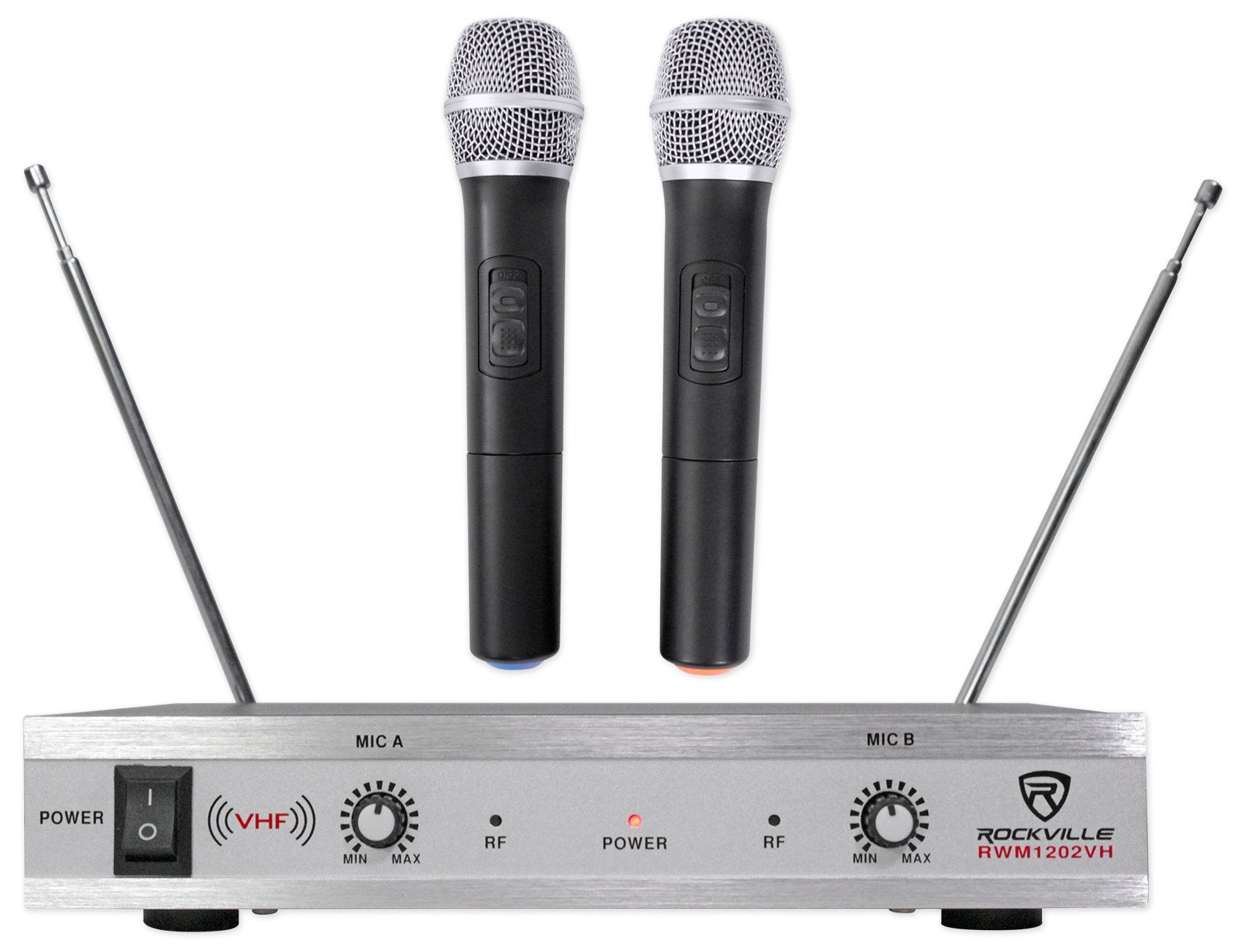 Rockville Rwm1202Vh Vhf Wireless Dual Handheld Microphone System/Metal Receiver