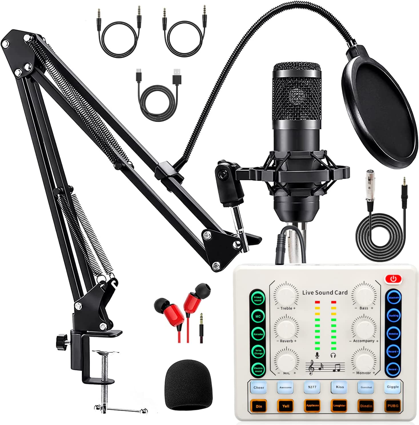 Podcast Equipment Bundle, Bm-800 Podcast Microphone Bundle-Voice Changer With Mic Arm-Studio Condenser Microphone For Phone, Pc,