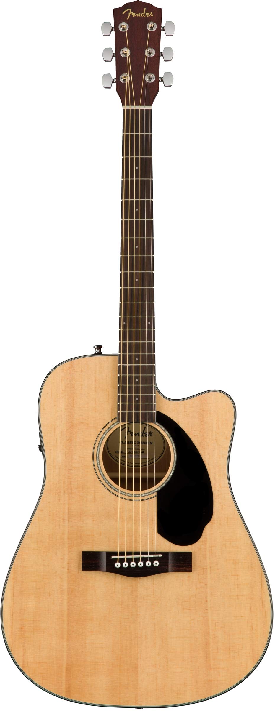 Fender CD-60SCE Solid Top Dreadnought Acoustic-Electric Guitar - Natural Bundle with Hard Case, Instrument Cable, Tuner, Strap,