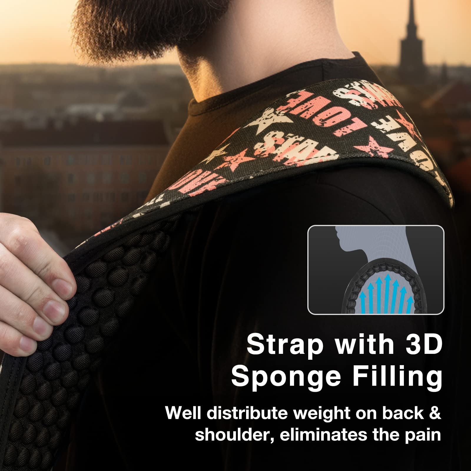 LEKATO Guitar Bass Strap for Electric Guitar Bass, 3'' Wide Padded Guitar Strap Neoprene Pad with 3D Sponge Filling Adjustable L