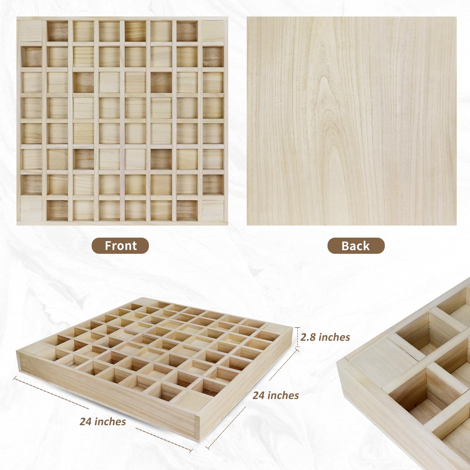 BXI Wood Sound Diffuser - 24 X 24 X 2.8 Inches Thick Acoustic Diffusion Panels Add Listening Room Musical Liveliness, Quadratic