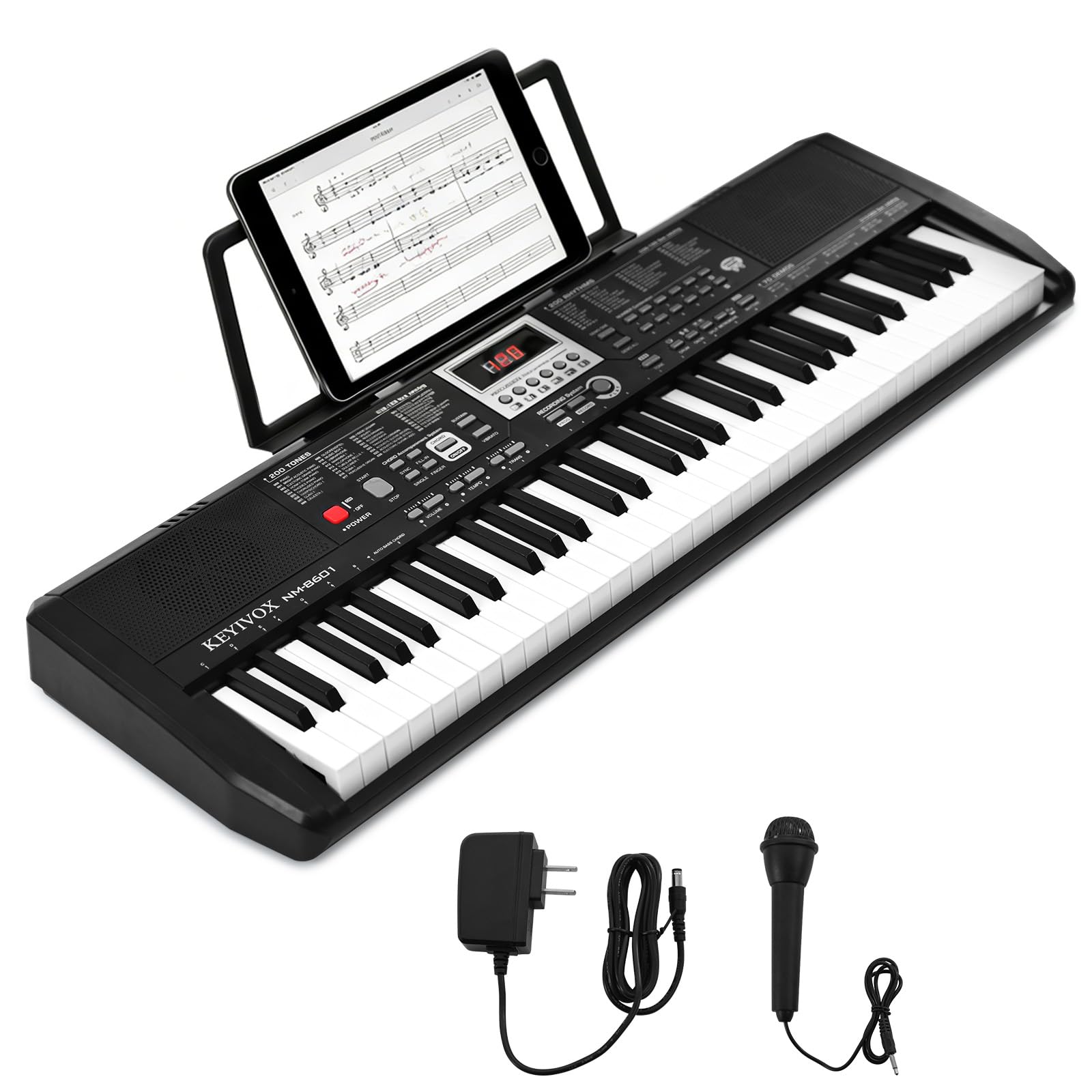 KEYIVOX 33 61-Key Electronic Keyboard Piano for Beginners with 200 Tones & Rhythms, Microphone, Learning Features, and Piano Not