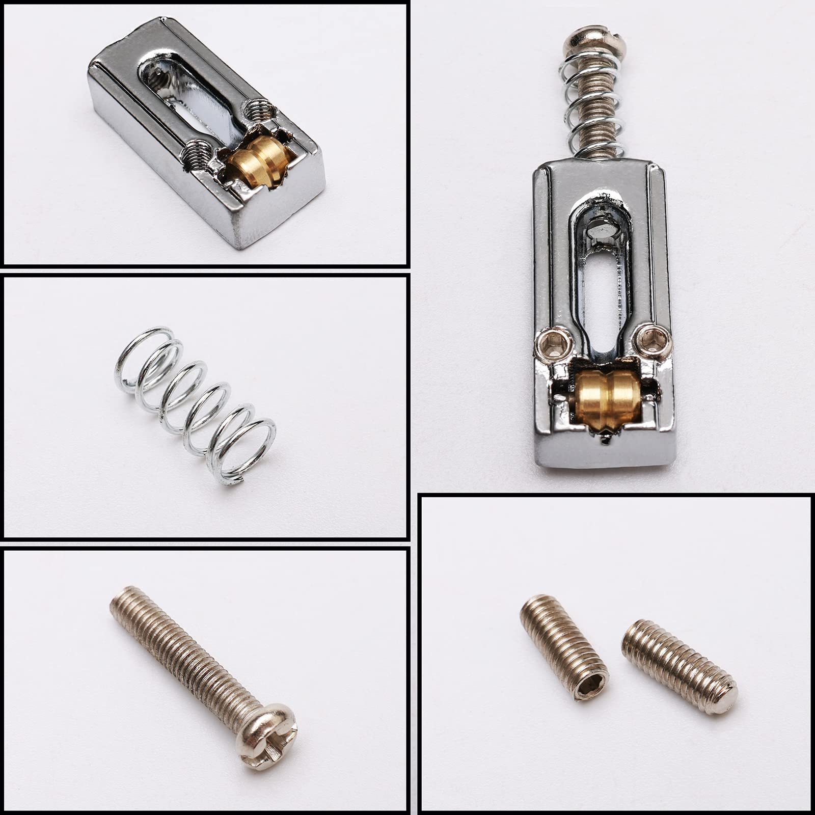 Guitar Bridge Saddle with Screws Wrench for Fender Strat Tele Telecaster Electric Guitar Bridge Replacement Part 6 PCS, Silver