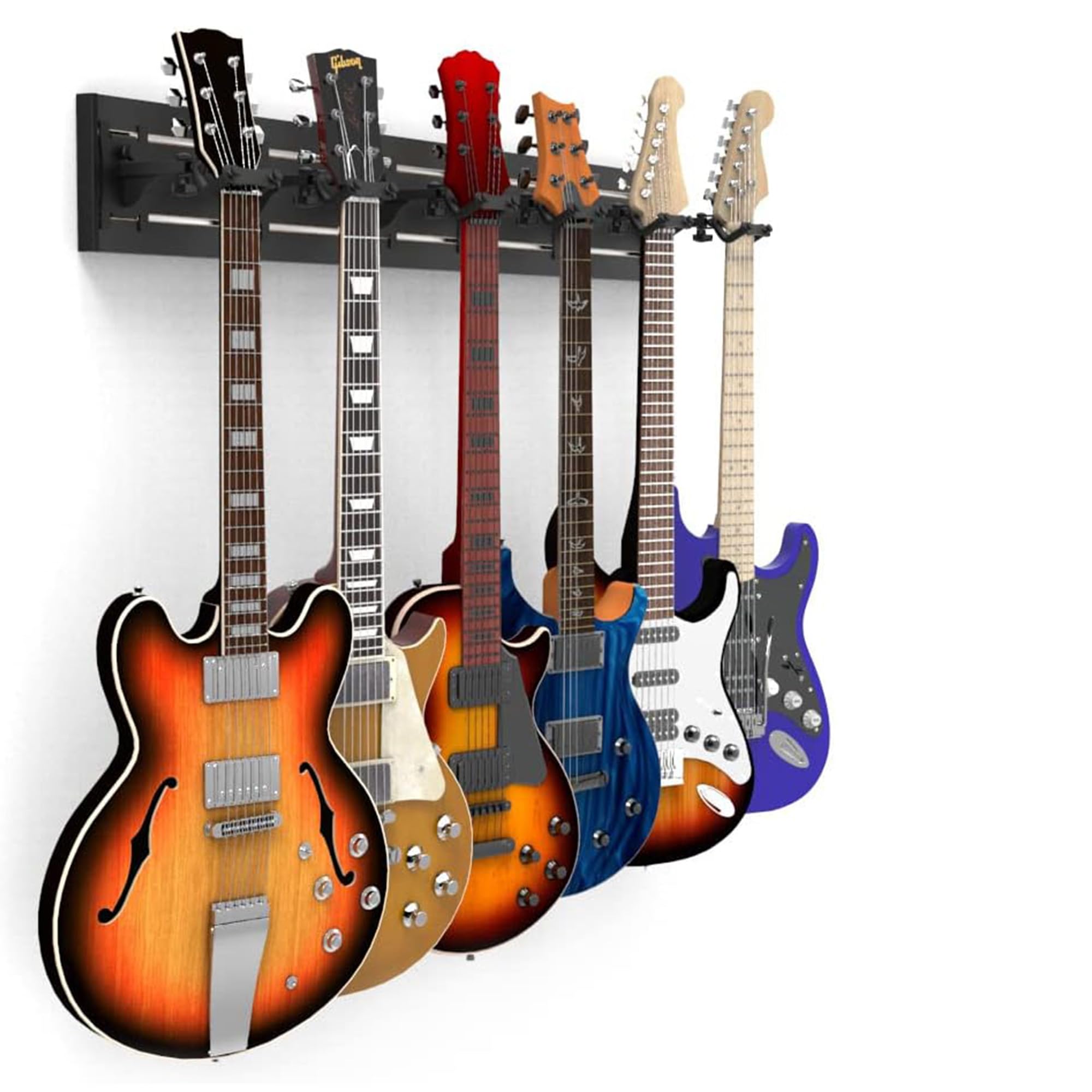 Dldirect Multiple Guitar Wall Mount With 6 Guitar Holder Locking System, 48-Inch Black Wall Hanger For Guitars And Ukuleles