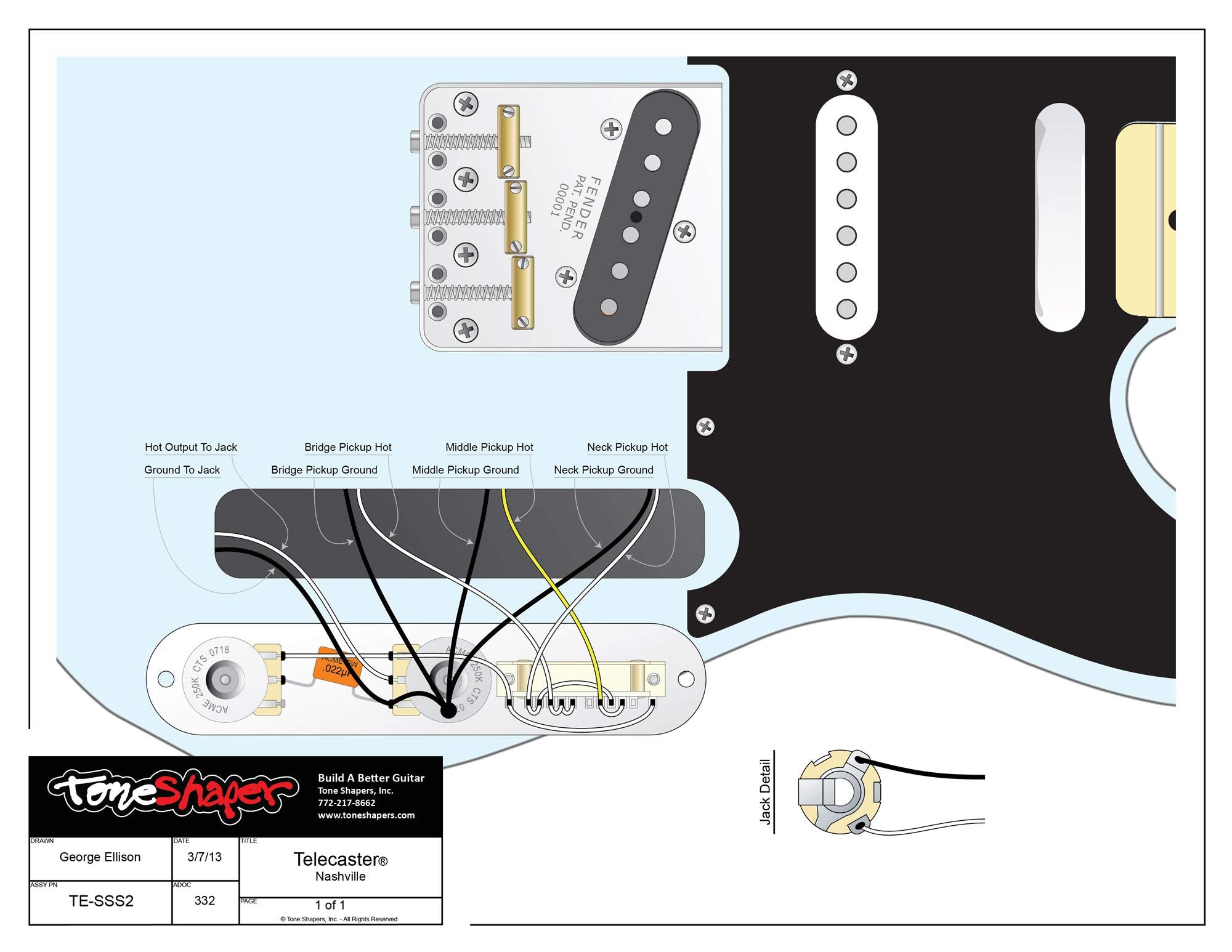 ToneShaper Guitar Wiring Kit, For Fender Telecaster, SSS2 (Nashville Wiring)