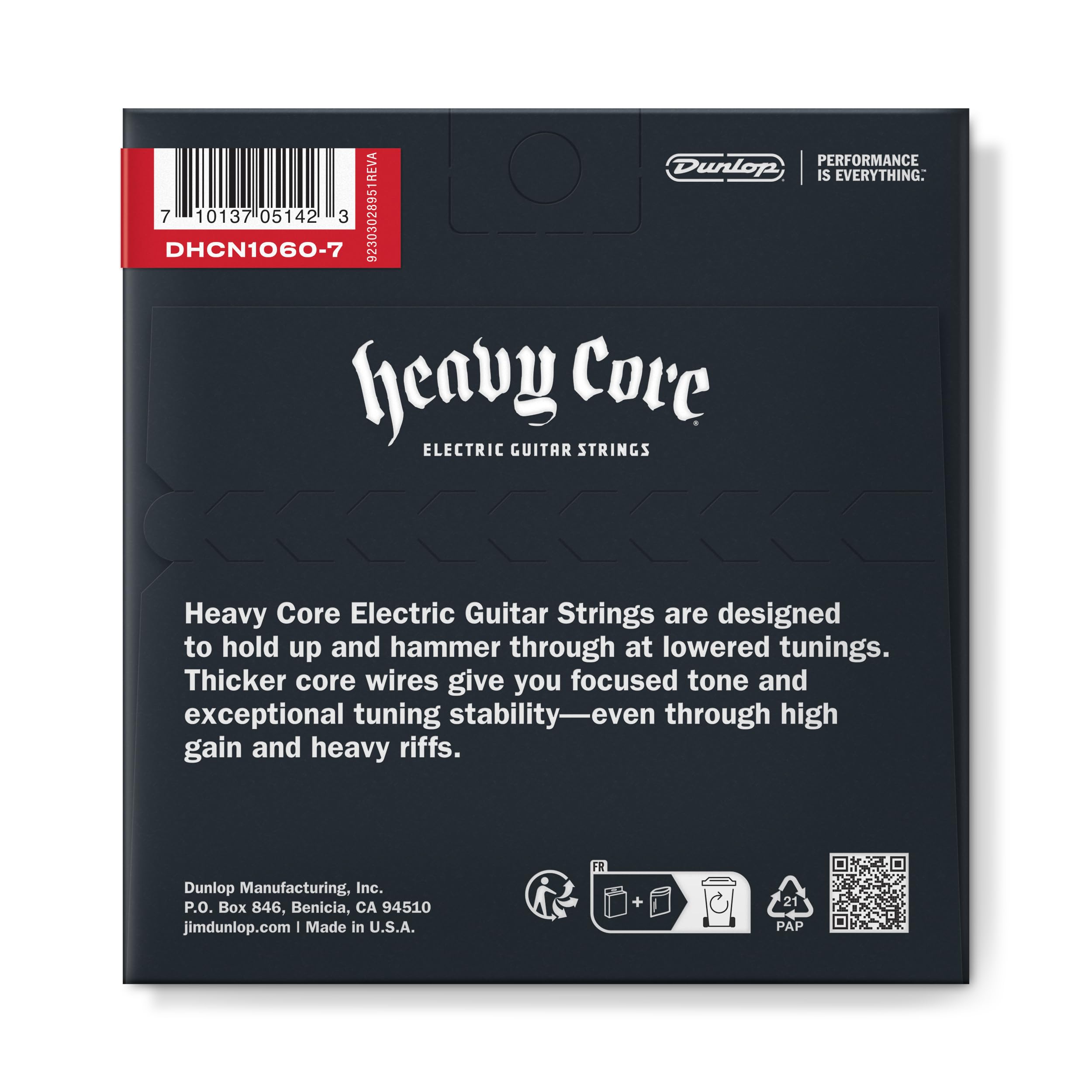 Dunlop DHCN1060 Heavy Core Nickel Wound Guitar Strings, Heavy, .010-.060, 7 Strings/Set