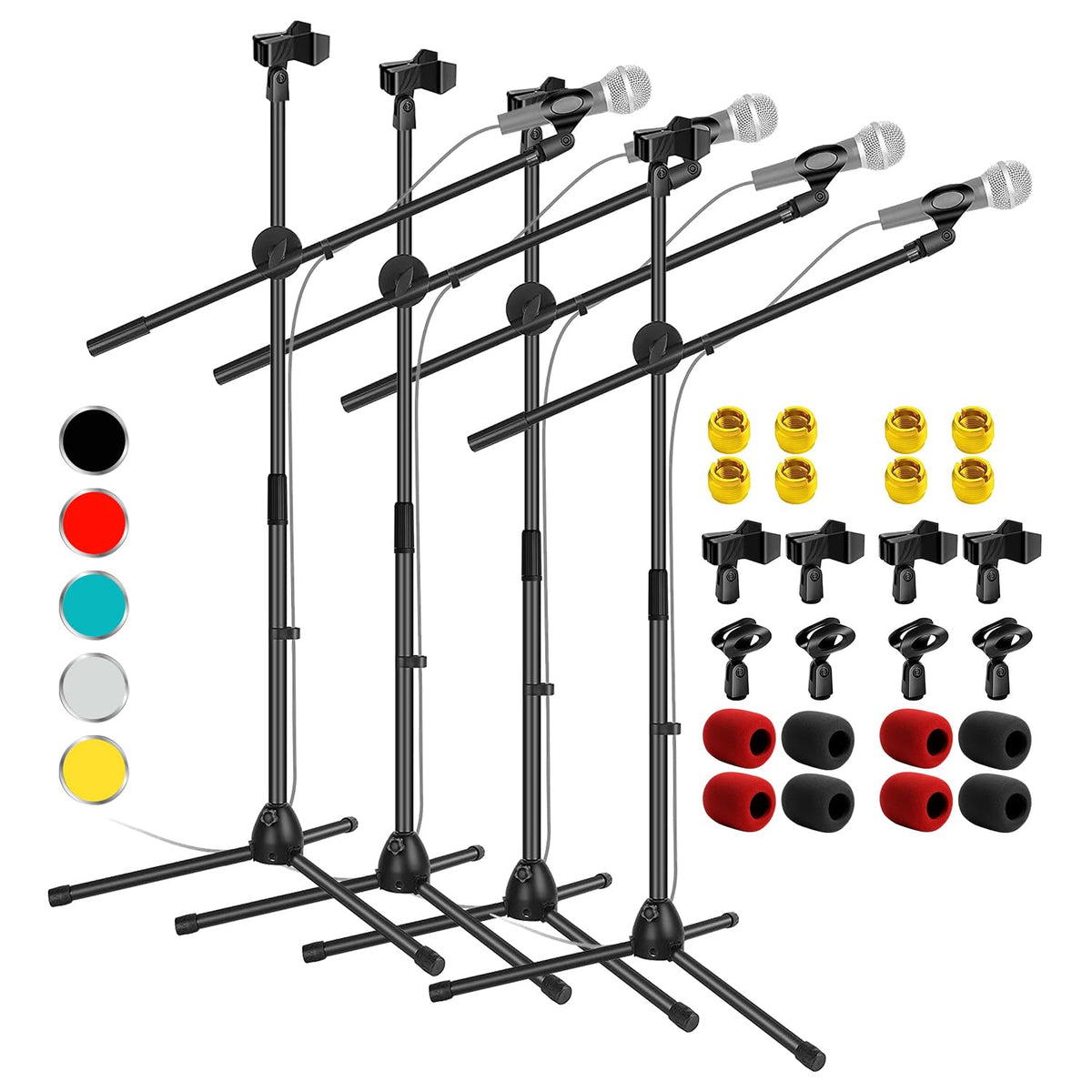5 Core Tripod Mic Stand Floor 4Pcs Adjustable 31 To 76 Inches Boom Arm Holder Microphone Stands 360 Degree Rotating + Dual Mic M