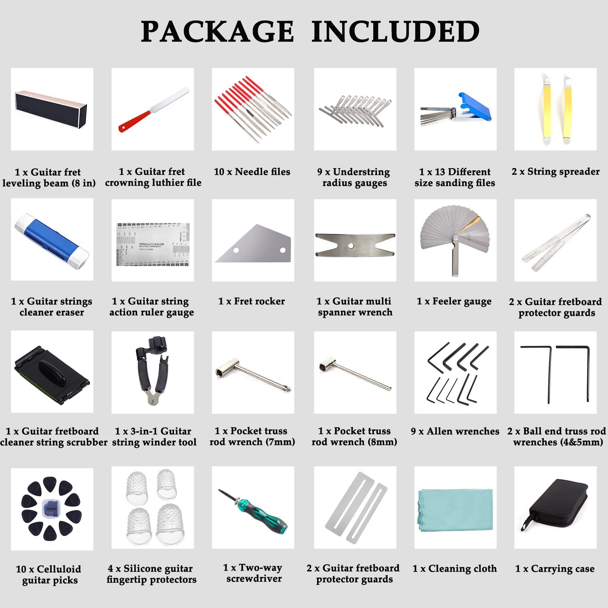 Meideal 65 Pieces Guitar Repairing Maintenance Tool Kit, Guitar Setup Kit Cleaning Care Accessories for Acoustic Electric Guitar