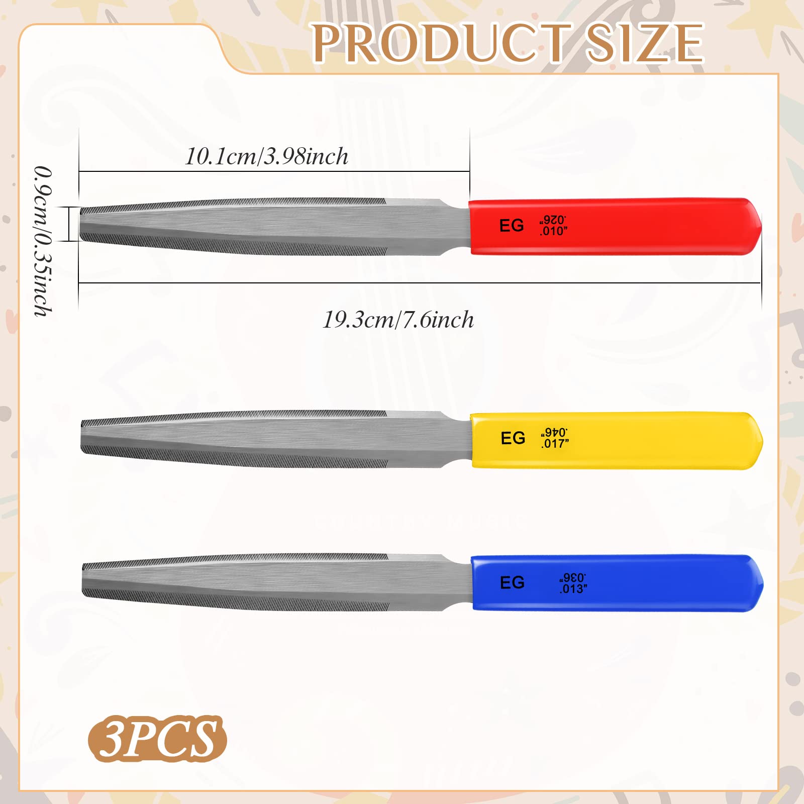 Tarpop 3 Pieces Tapered Guitar Nut Files Nut Slotting Files Set Double Edge Fret File Electric Guitar Fret Tools Fret Crowning F