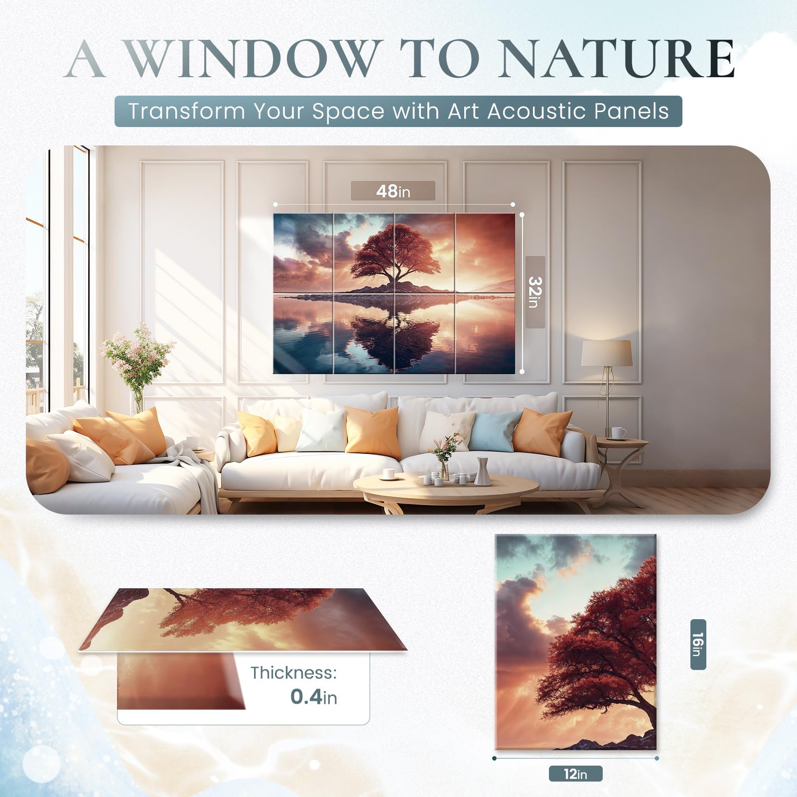 AUSLET 8 Pack Art Acoustic Panels, Soundproof Wall Panels, 48X32 Inches Sound Absorbing Panels for Decoration, Acoustic Wall Pan