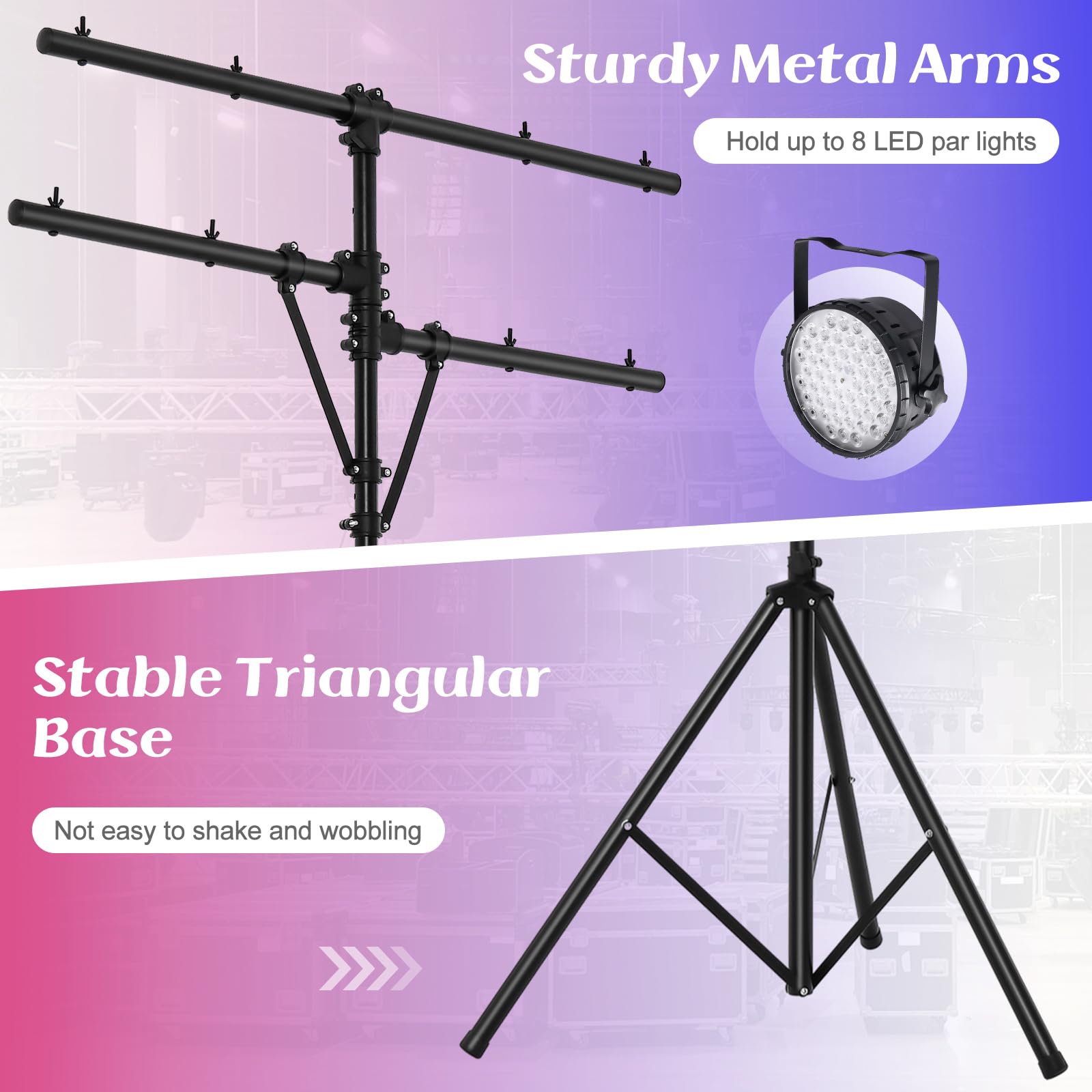 S AFSTAR Pro Audio Tripod, Multi Arm Tripod w/ 6.1-11.5 FT Adjustable Height, Portable T Bar Lighting Stand w/ 100 LBS Capacity,