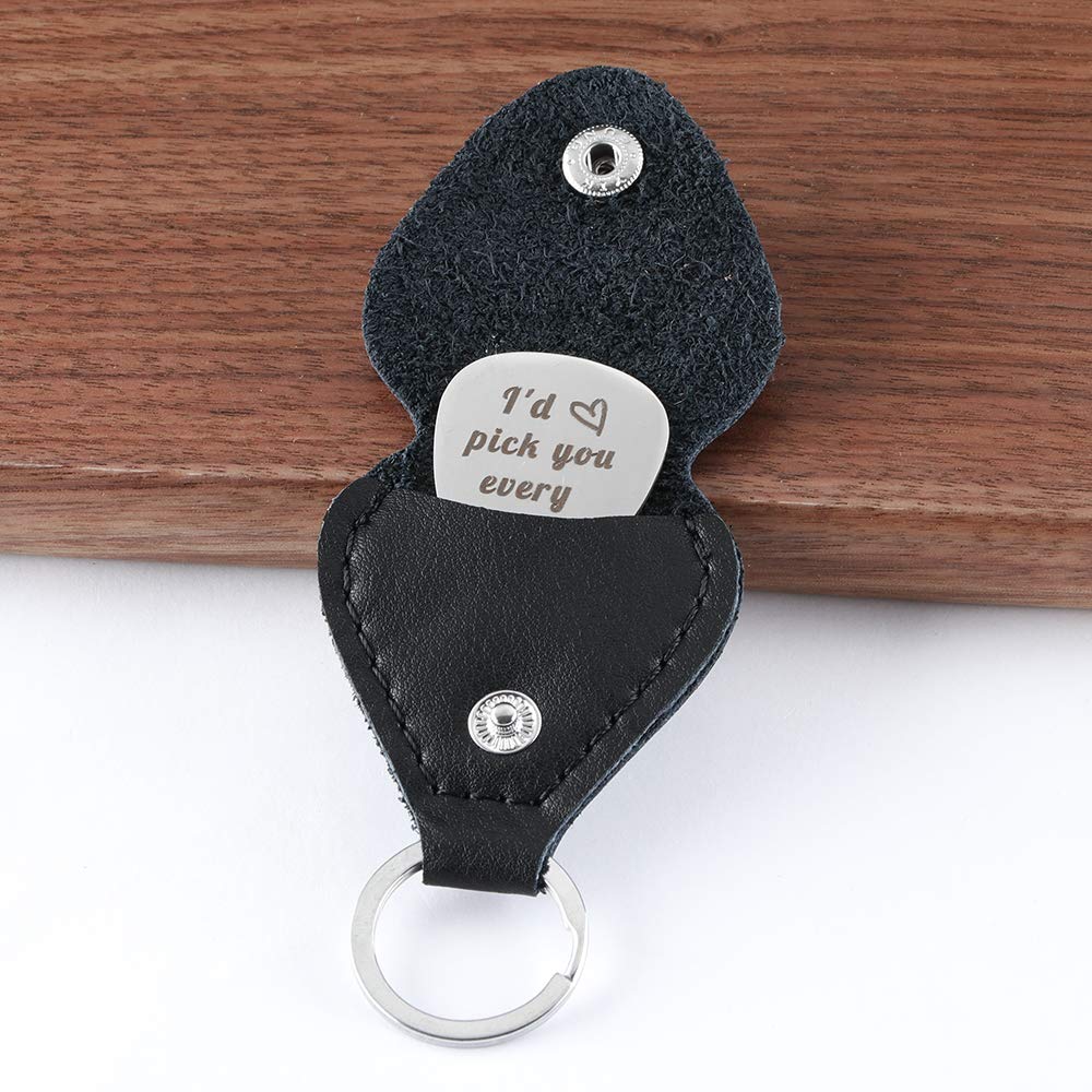 Java Wood Valentines Day gift I Will Pick You up Every Time Guitar Pick Keychain Wedding Anniversary Gift for Musician Husband B