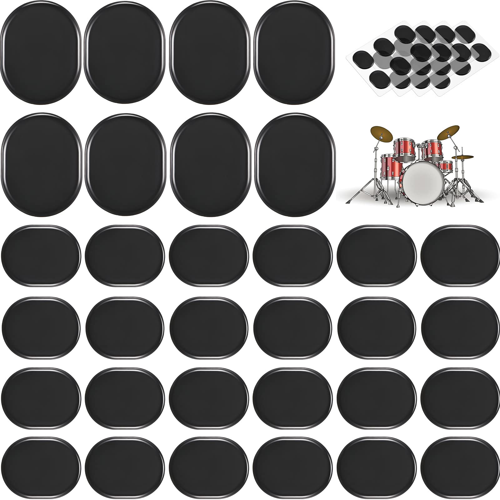 Boao 48 Pieces Drum Dampeners, Silicone Gel Pads Silencers Soft Drum Mute Pads for Tone Control(Black)