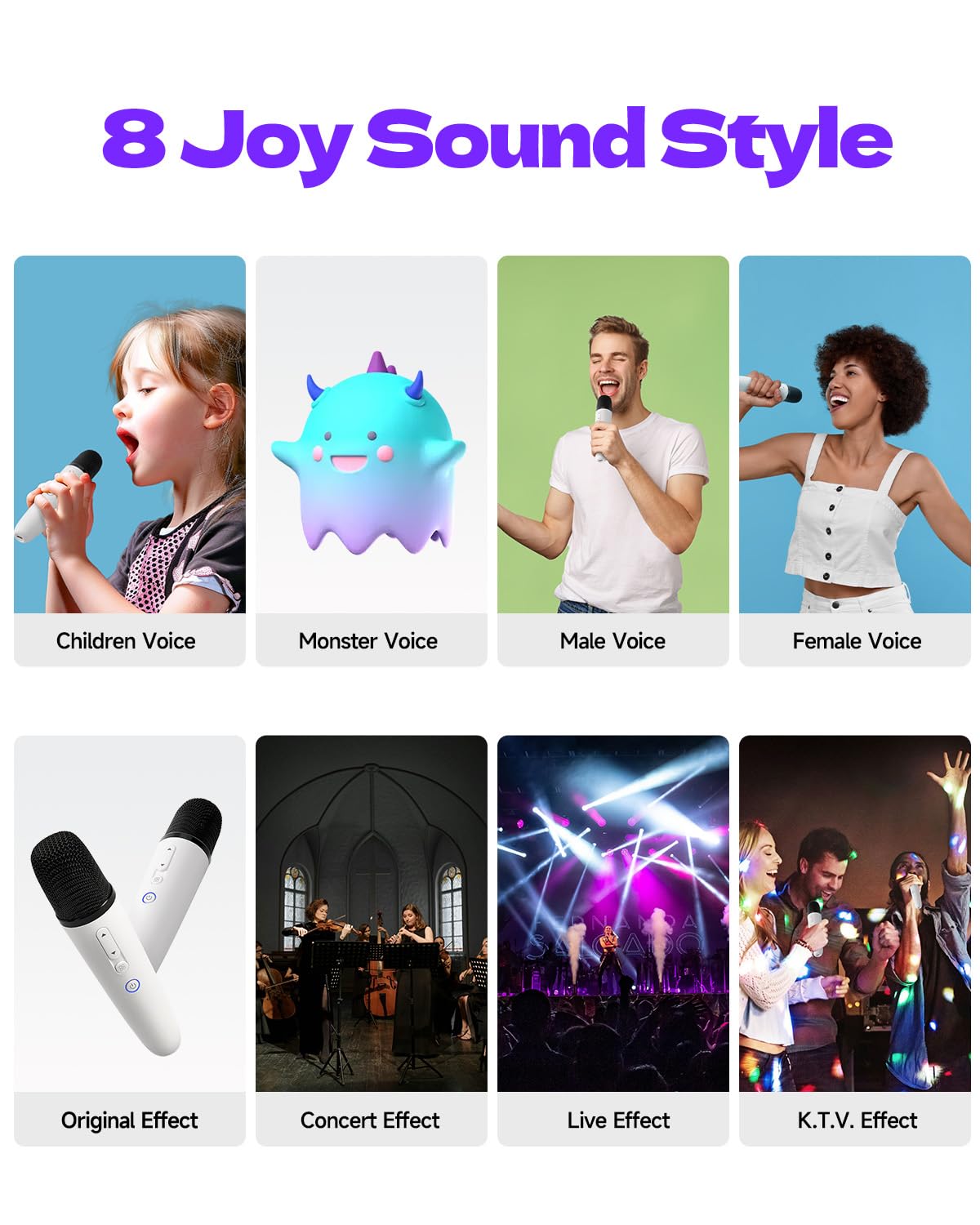 Wireless Car Karaoke Microphone with 8 Sound Effect, Rechargeable UHF Microphone with 3.5mm Aux Jack Receiver, Duet Singing Mic