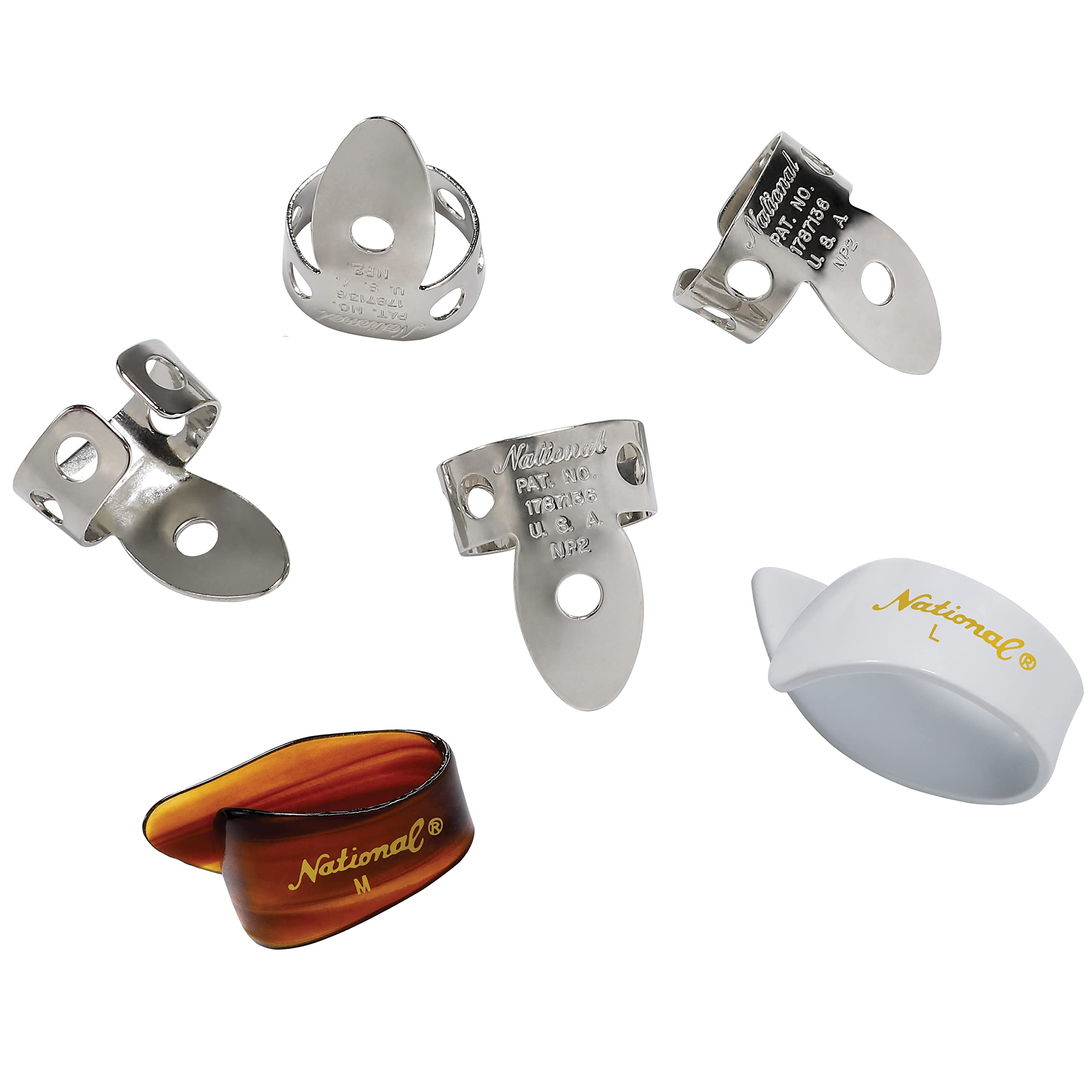 DAddario National Finger Pick Bundle - 4 Nickel Finger Picks and 2 Celluloid Thumb Picks - 6 pack guitar thumb picks