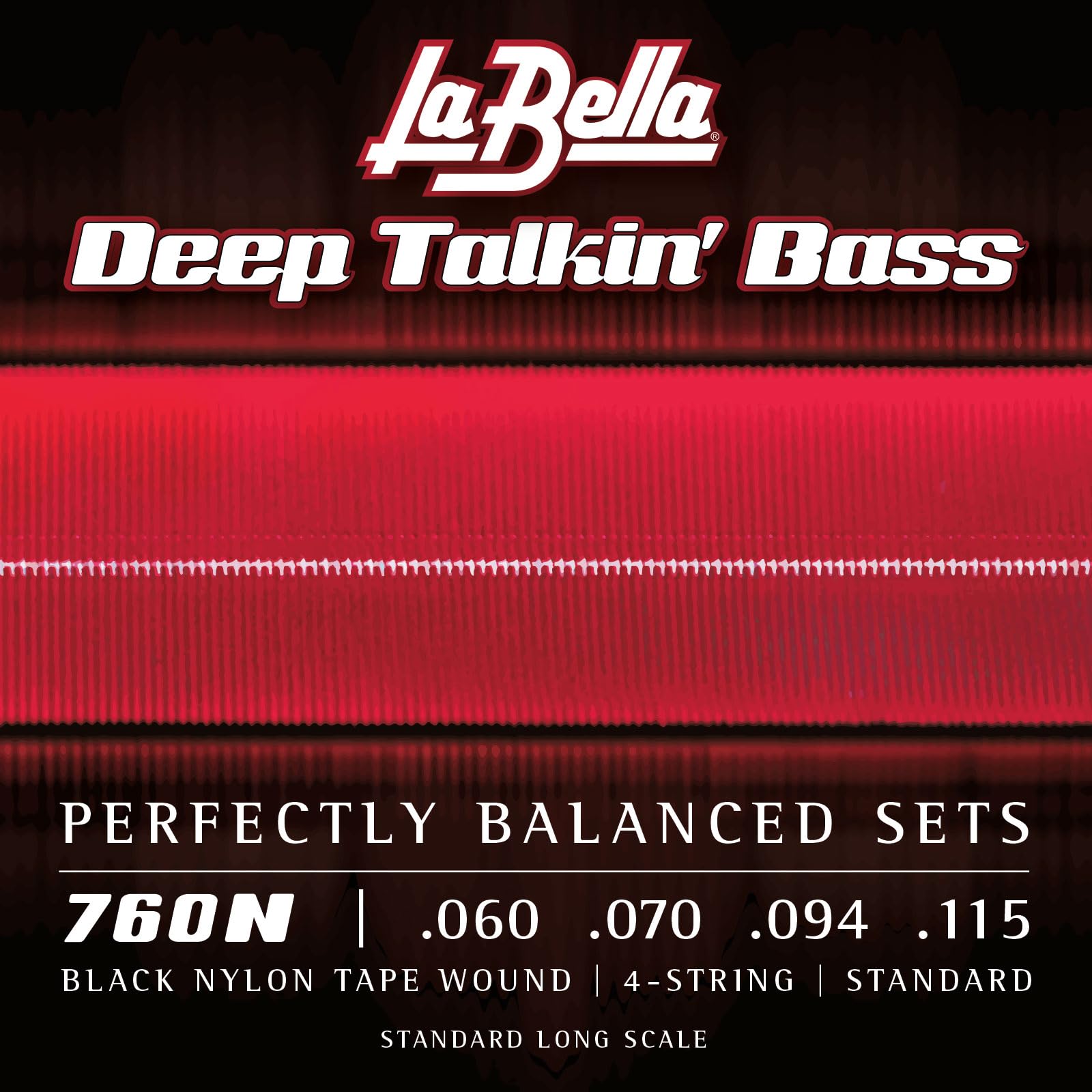 La Bella 760N Deep Talkin Bass Black Nylon Tape, 4-String Standard Bass Guitar Strings 60-115
