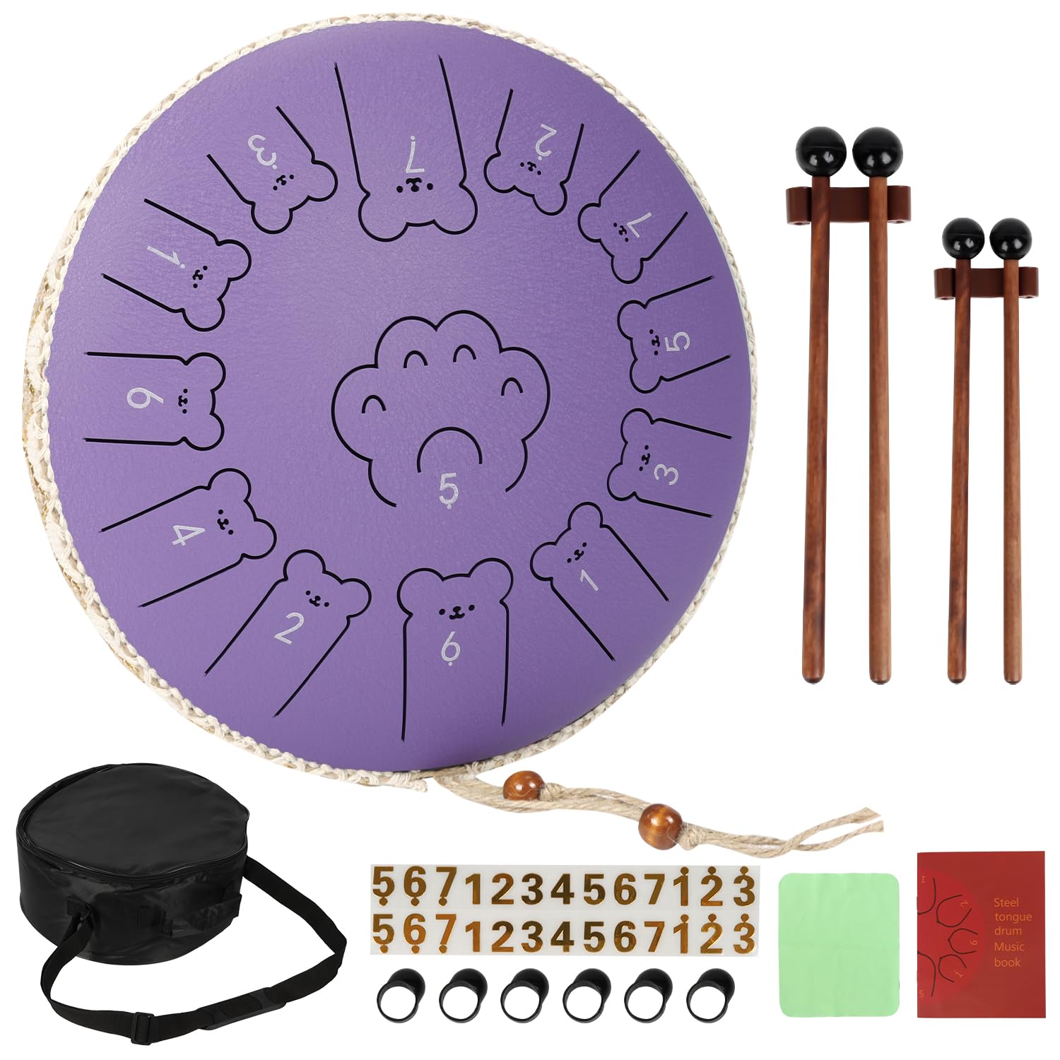 JINBAITAI Bear Steel Tongue Drum 13 Inch 13 Note, Steel Drum with Mallets 2 Pairs, Carry Bag and Music Book, Musical Instruments