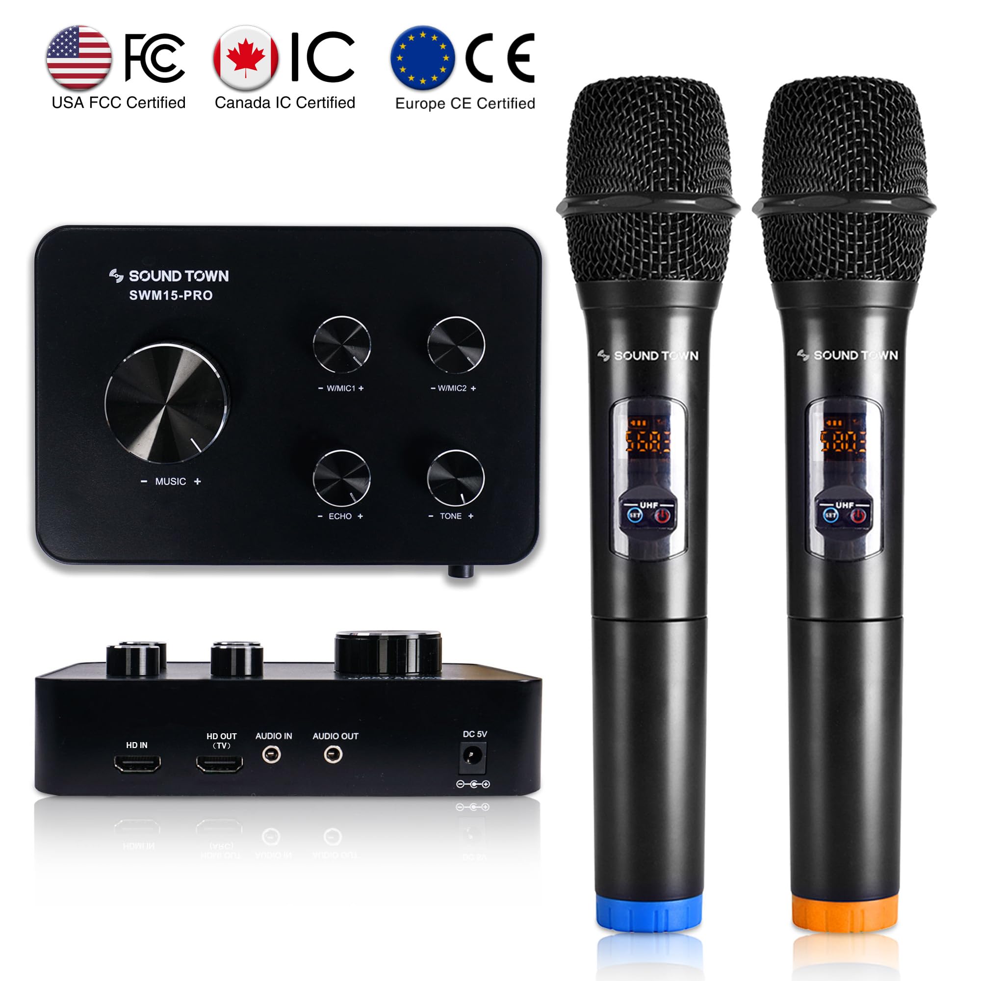 Sound Town Wireless Microphone Karaoke Mixer System with HD Audio Return Channel, Optical, AUX, Bluetooth - Supports Smart TV, M