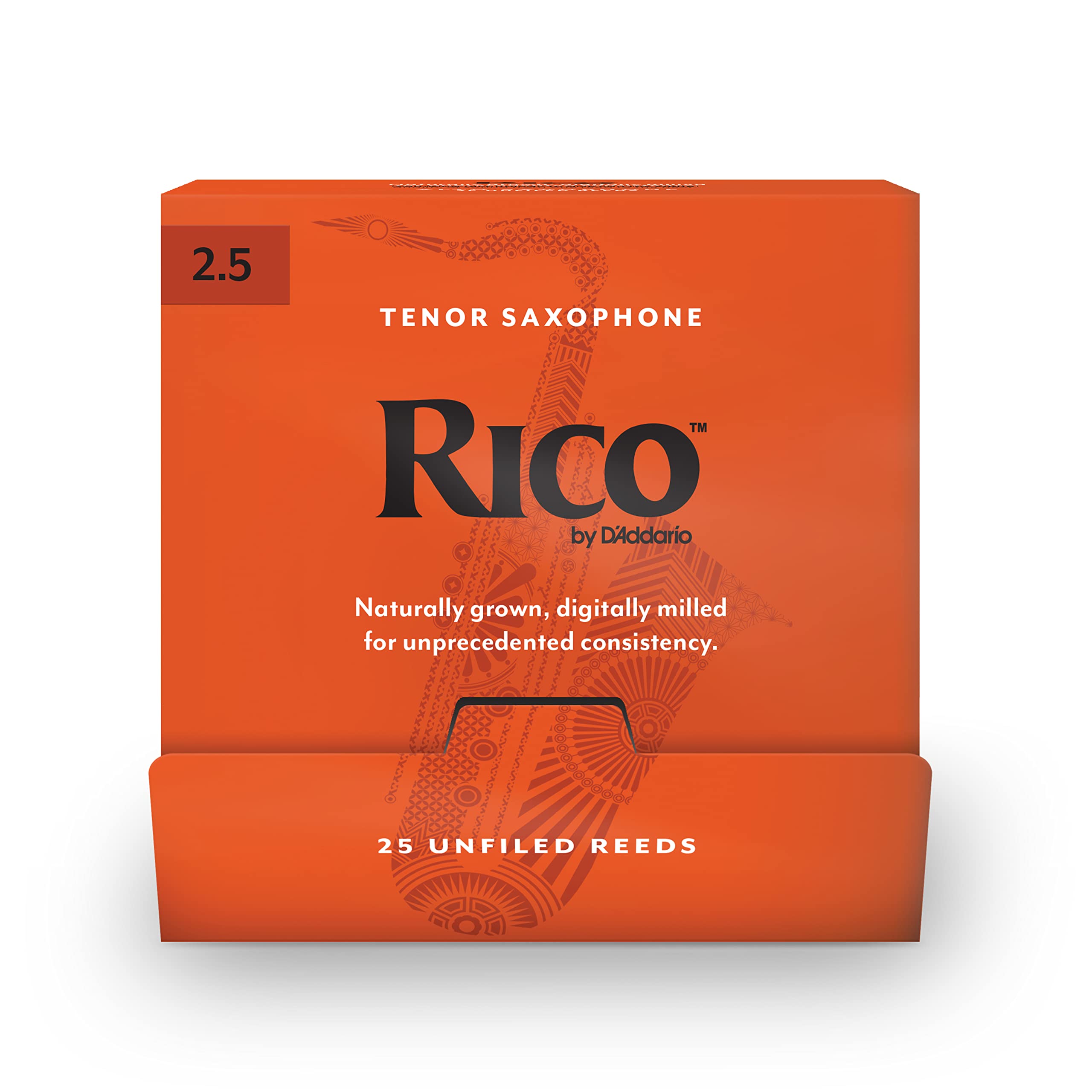 Rico Organic Tenor Saxophone Reeds, Strength 2.5, Pack of 25