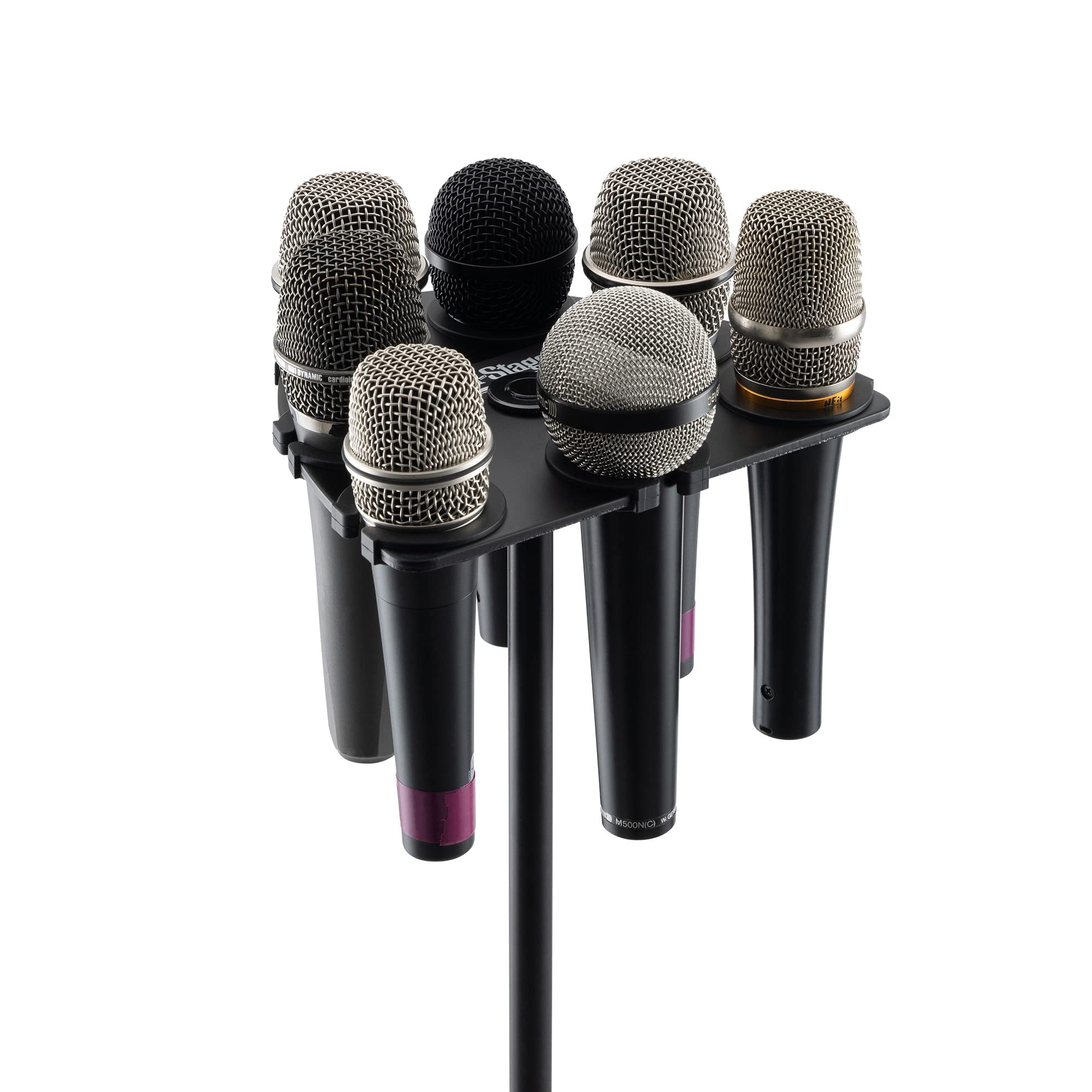 On-Stage MSA2700 Multi-Mic Holder (Microphone Organizer and Display for Handheld, Dynamic, Wired, and Wireless Mics, Silicone Pa