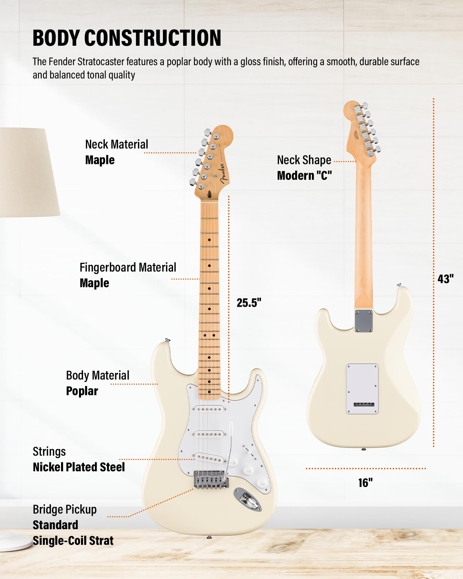 Fender Standard Stratocaster - Olympic White Bundle with Strap, Guitar Cleaning Kit and Austin Bazaar Instructional Video