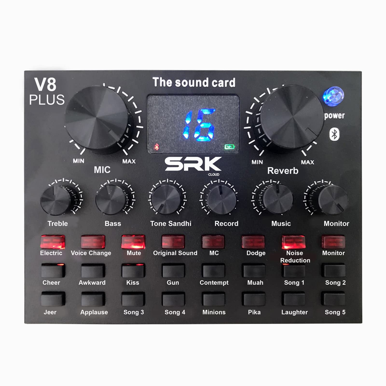 V 8 Plus By Srk Cloud With Display Bluetooth, External Sound Card, Audio Interface Mixer With Sound Effects Voice Change Tones &