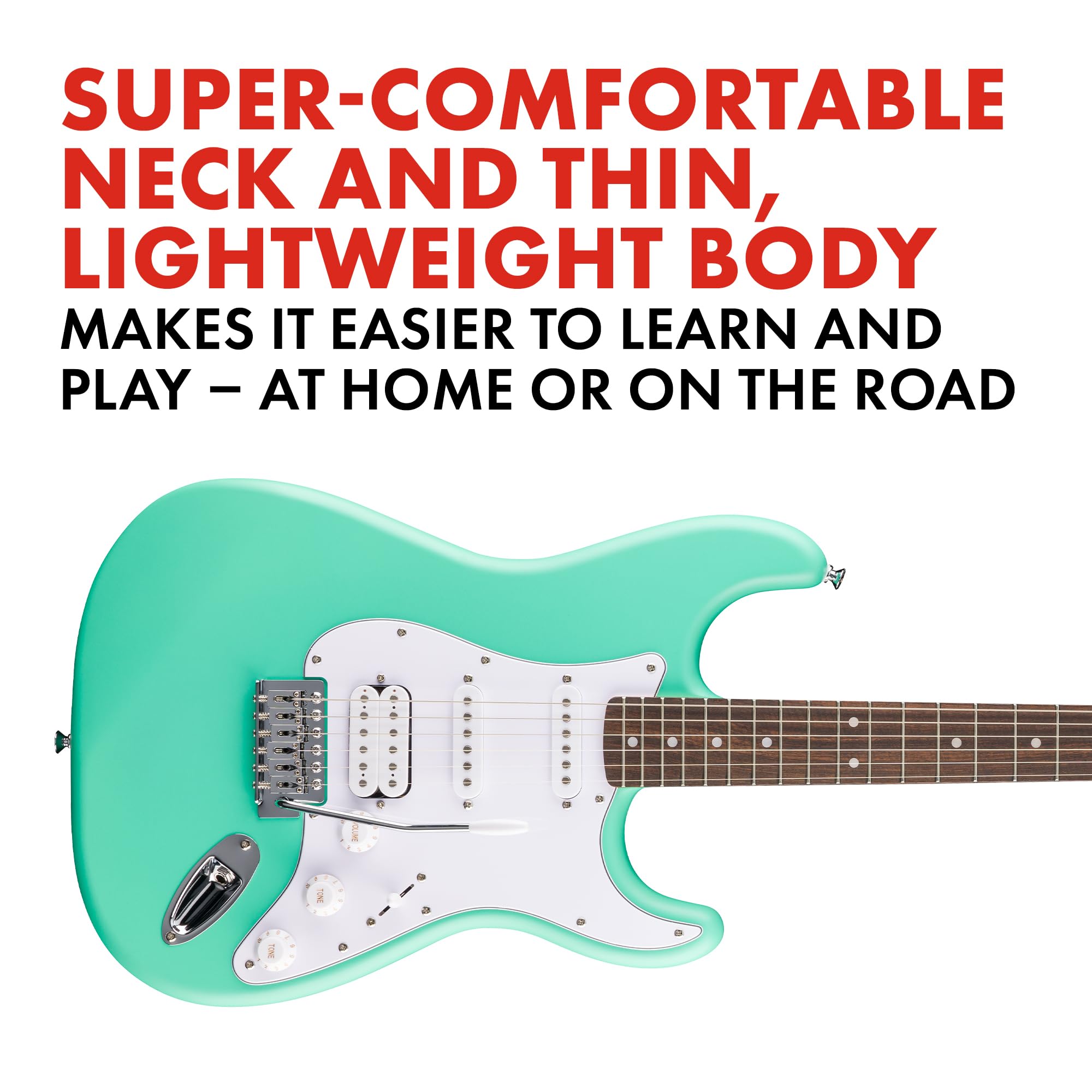 Fender Squier Debut Series Stratocaster HSS Electric Guitar, Beginner Guitar, 2-Year Warranty, Includes Free Lessons, Sea Foam G