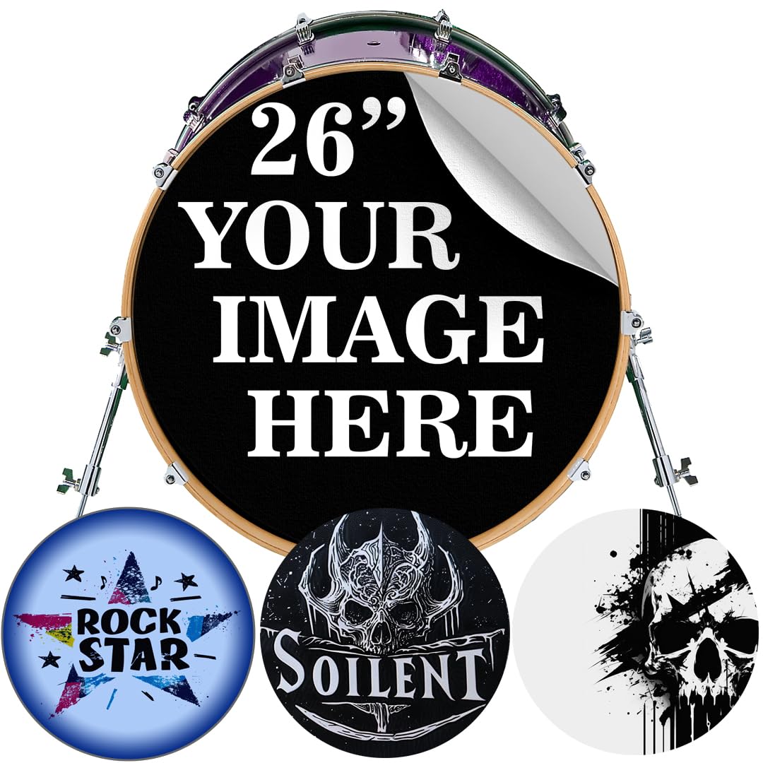 26 Inch Custom Bass Drum Decal - Personalized Custom Stickers for Drums, Full Color Logo Band, Bass Drum Head Wrap, Easy Apply &