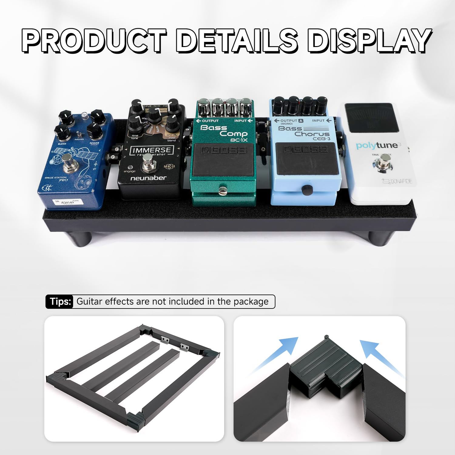 Ghost Fire Guitar Pedal Board Aluminum Alloy 0.8lb Super light Effect Pedalboard13.7''x5.5'' with Carry Bag,SPL-01 and Power Sup