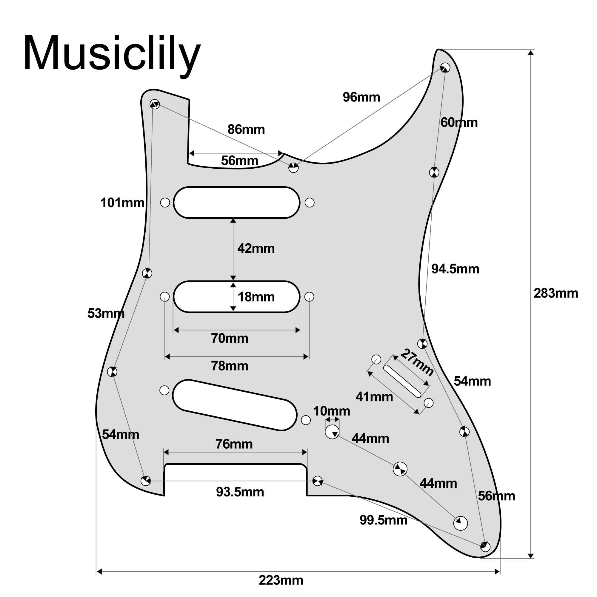 Musiclily Ultra 11 Holes Anodized Aluminum SSS Strat Pickguard ST Guitar Pickguard for American/Mexican Fender Standard Strat St