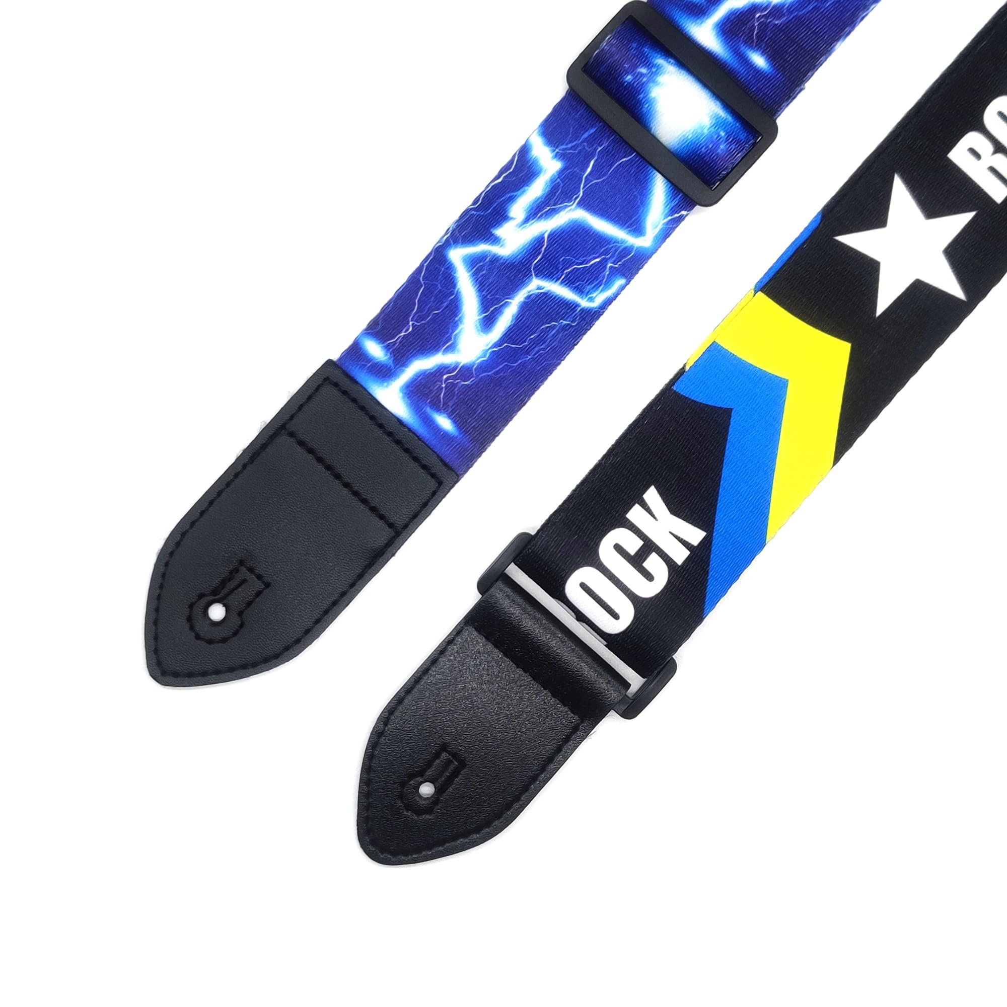 Rellocz 2 pcs Guitar Strap , Electric Guitar Straps with Leather Ends Adjustable For Electric, Bass& Acoustic Guitars (Blue Ligh