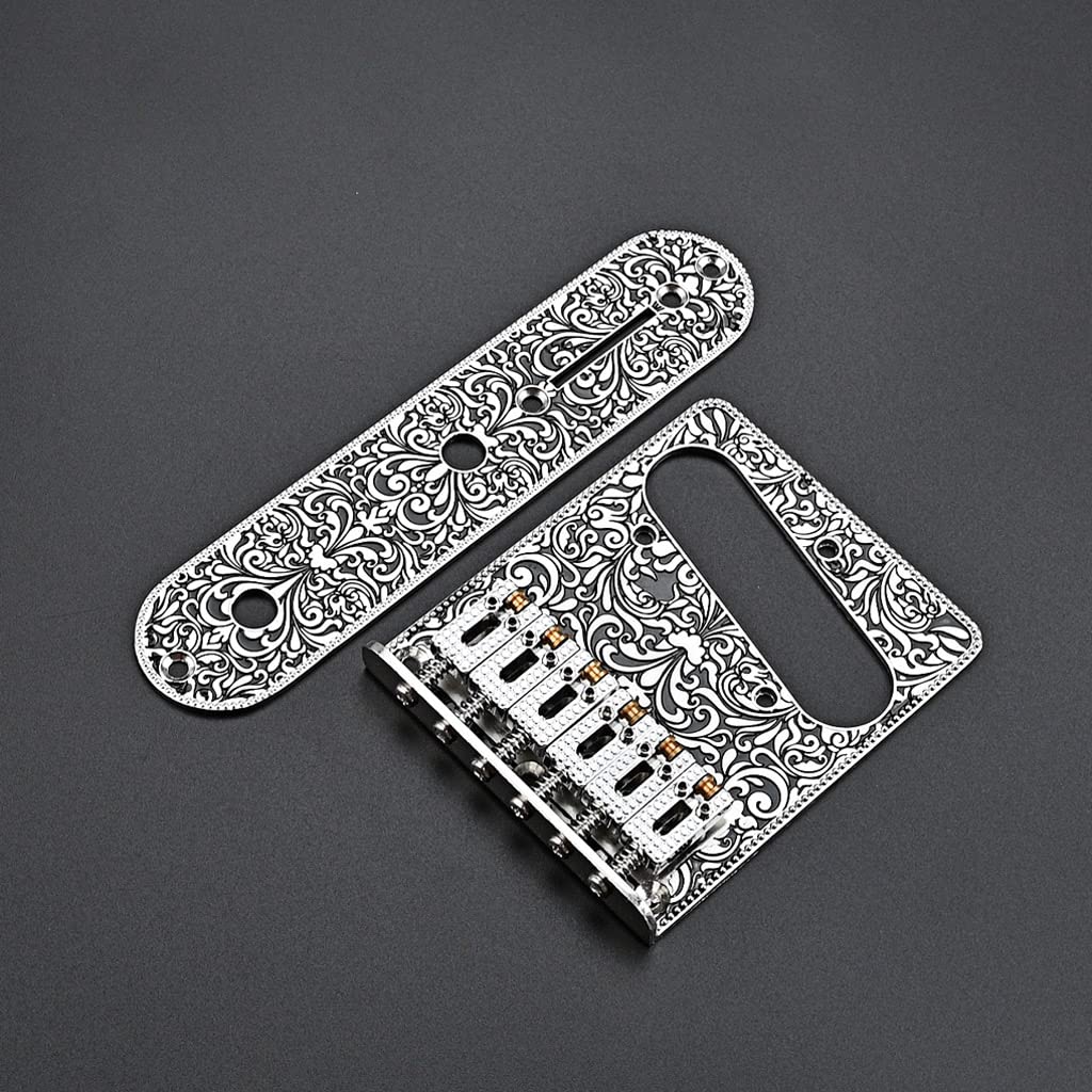 Alnicov Guitar Saddles Bridge,Control Plate,for 6 String Electric Guitar,Silver