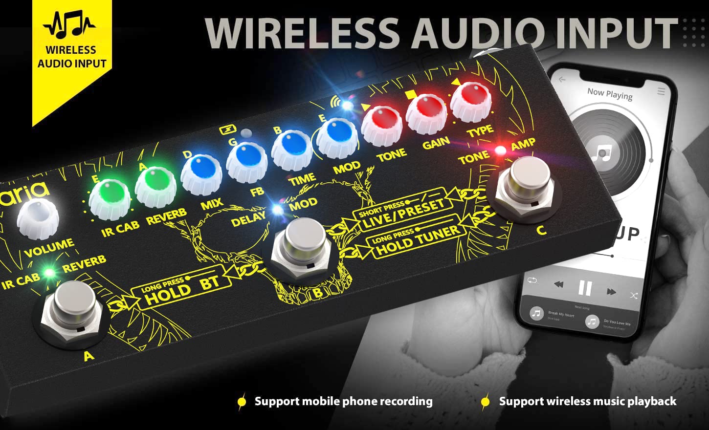 Getaria IR Cab Electric Multi Effects Processor Delay Reverb Guitar Overdrive Pedal for Bass Guitar