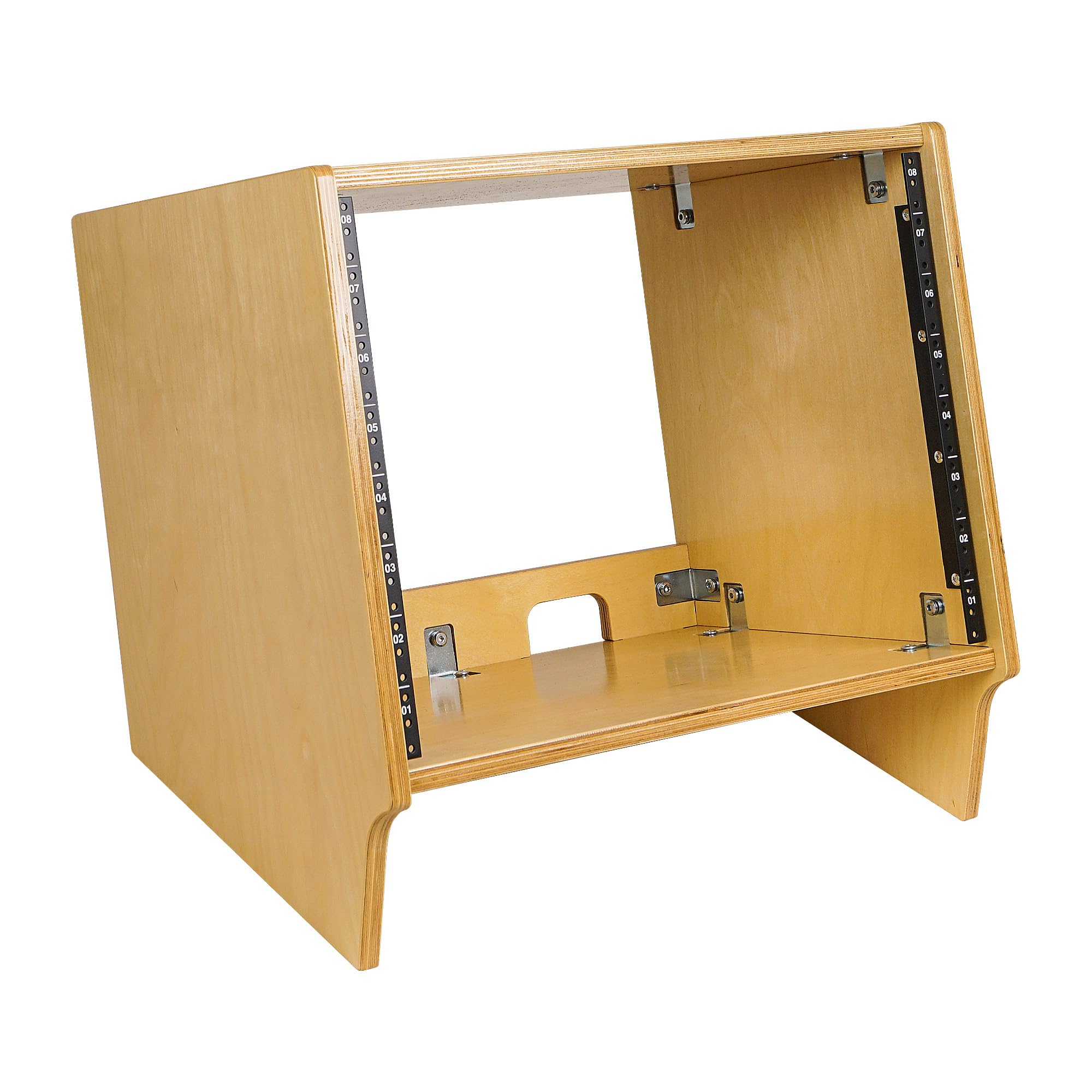 Sound Town DIY 8U Angled Desktop Turret Studio Rack with Solid Baltic Birch Plywood, Golden Oak, Assembly Required (SDRK-8SL)