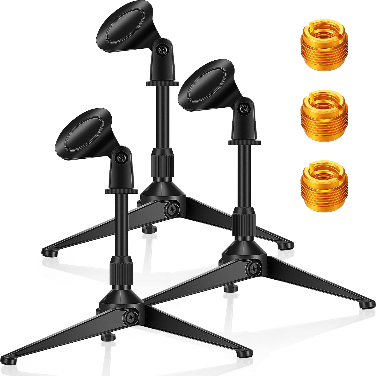 3 Pack Desktop Mic Stand Portable Foldable Tripod With Mic Clip Holder Adjustable Height Table Microphone Stand Desk 5/8 Inch Ma