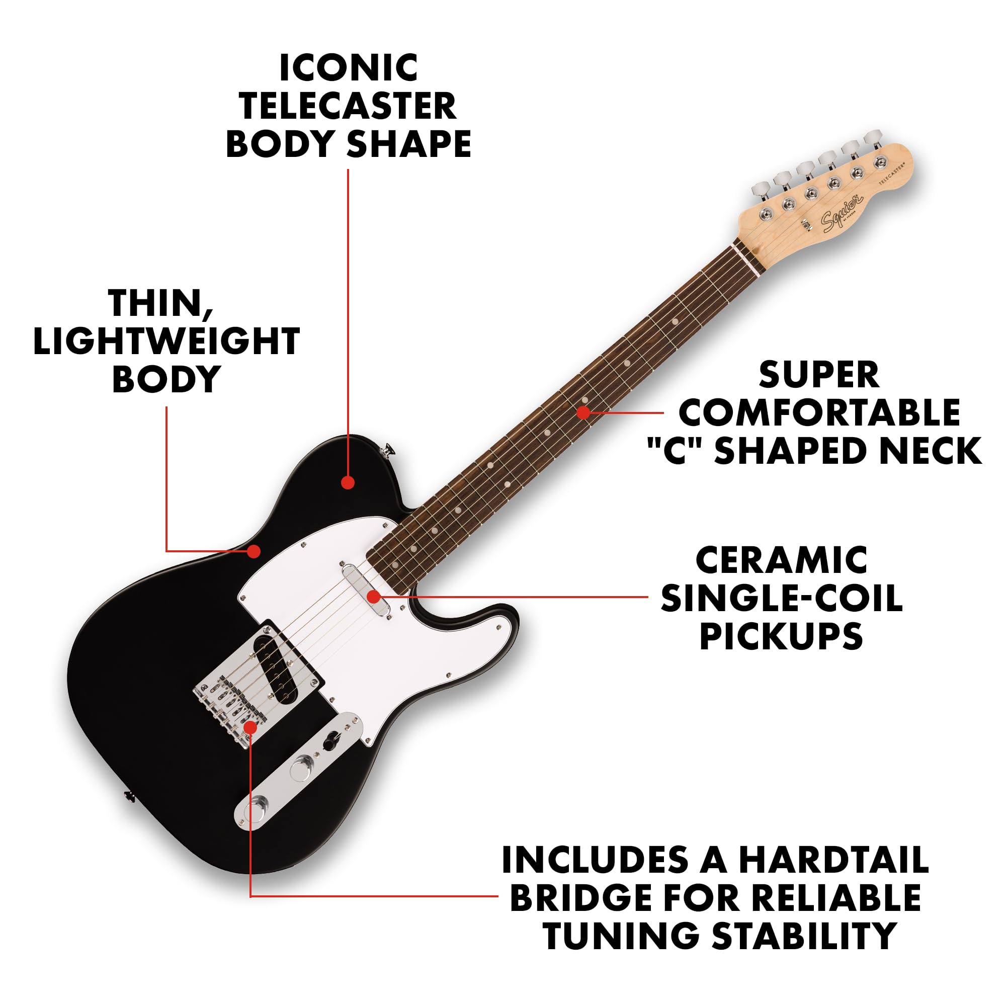 Fender Squier Debut Series Telecaster Electric Guitar, Beginner Guitar, 2-Year Warranty, Includes Free Lessons, Black with Satin