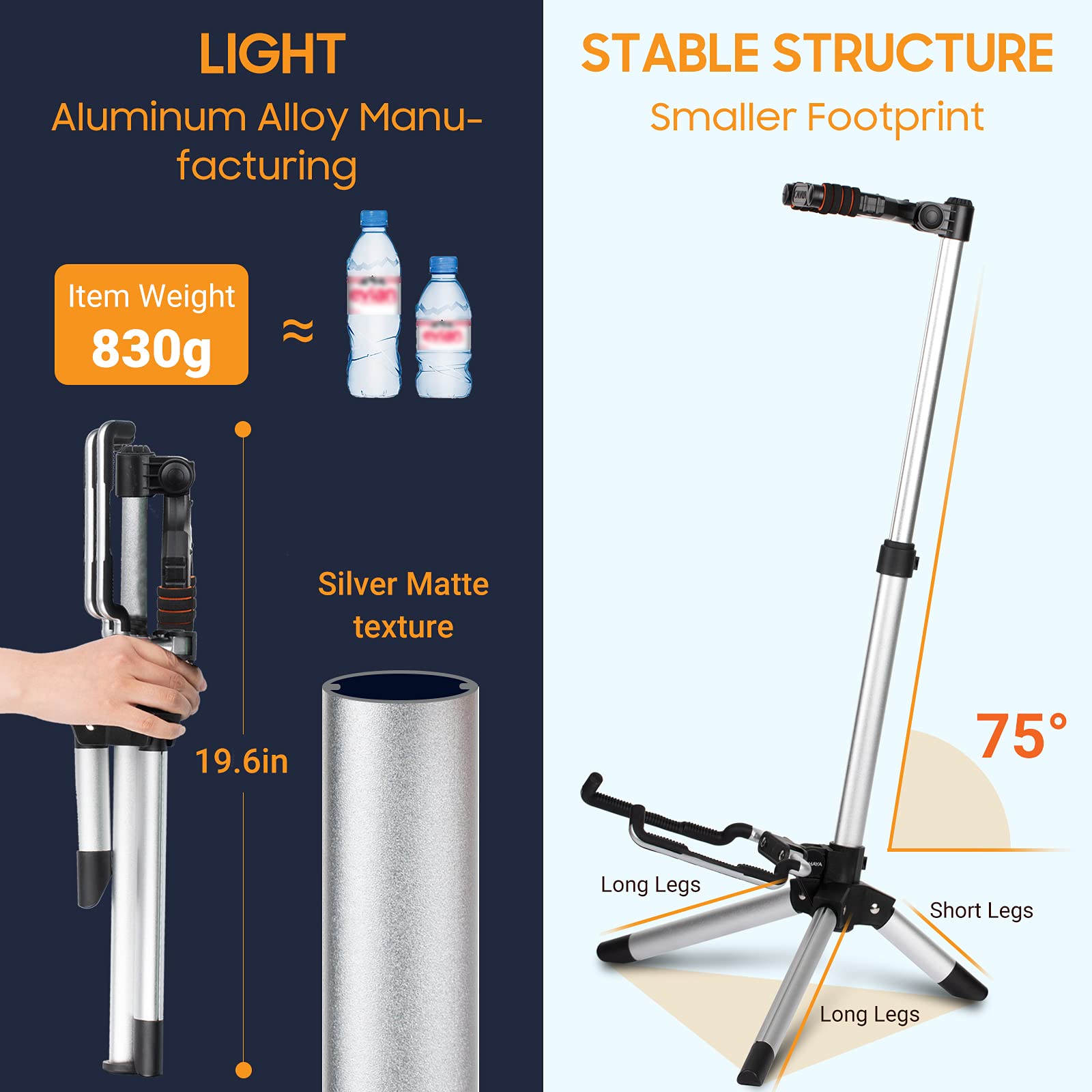 CAHAYA Guitar Stand Floor for Acoustic Electric Guitars and Bass Adjustable Height Folding Guitar Stand Lightweight Travel Instr