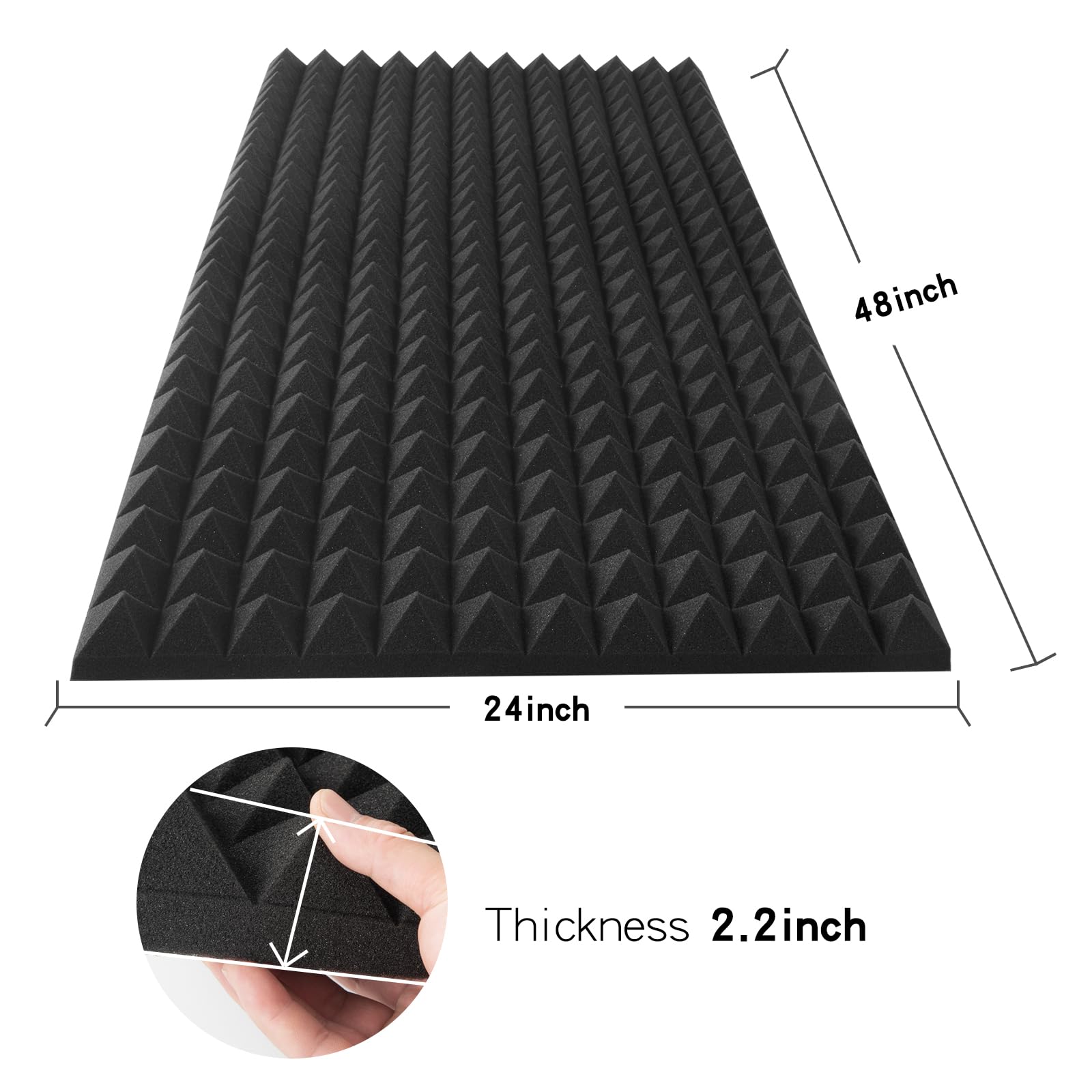 HWLIYUTAI 4 Pack pyramid Acoustic Foam Panels, 48 x 24 x 2'' Sound Absorbing Panels High Density Studio Wedge Tiles Fire Resista