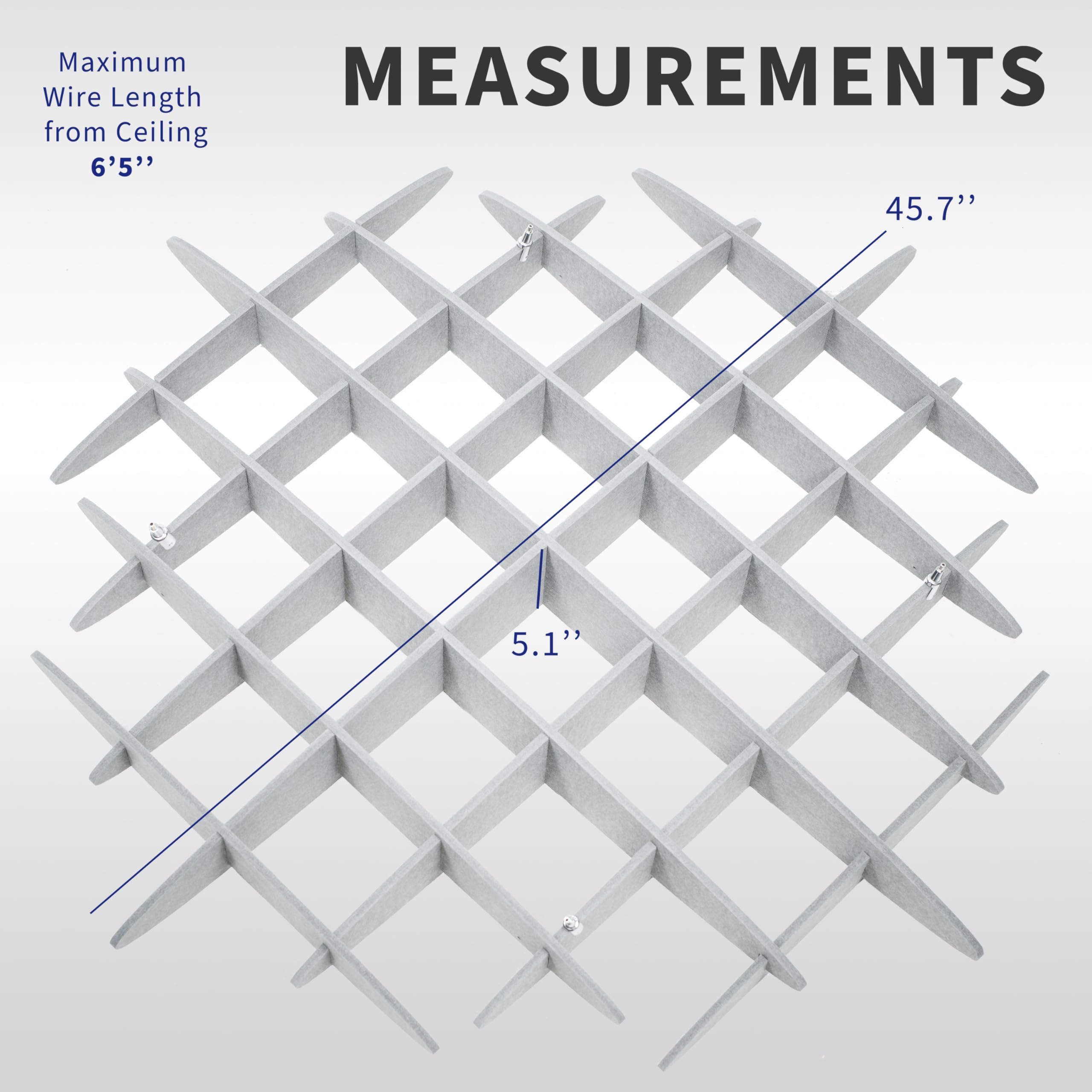 VIVO Acoustic Ceiling Waffle Panel, Hexagonal Hanging Sound Absorber, Modern Noise Reduction Chandelier, Light Gray, PP-CW01G