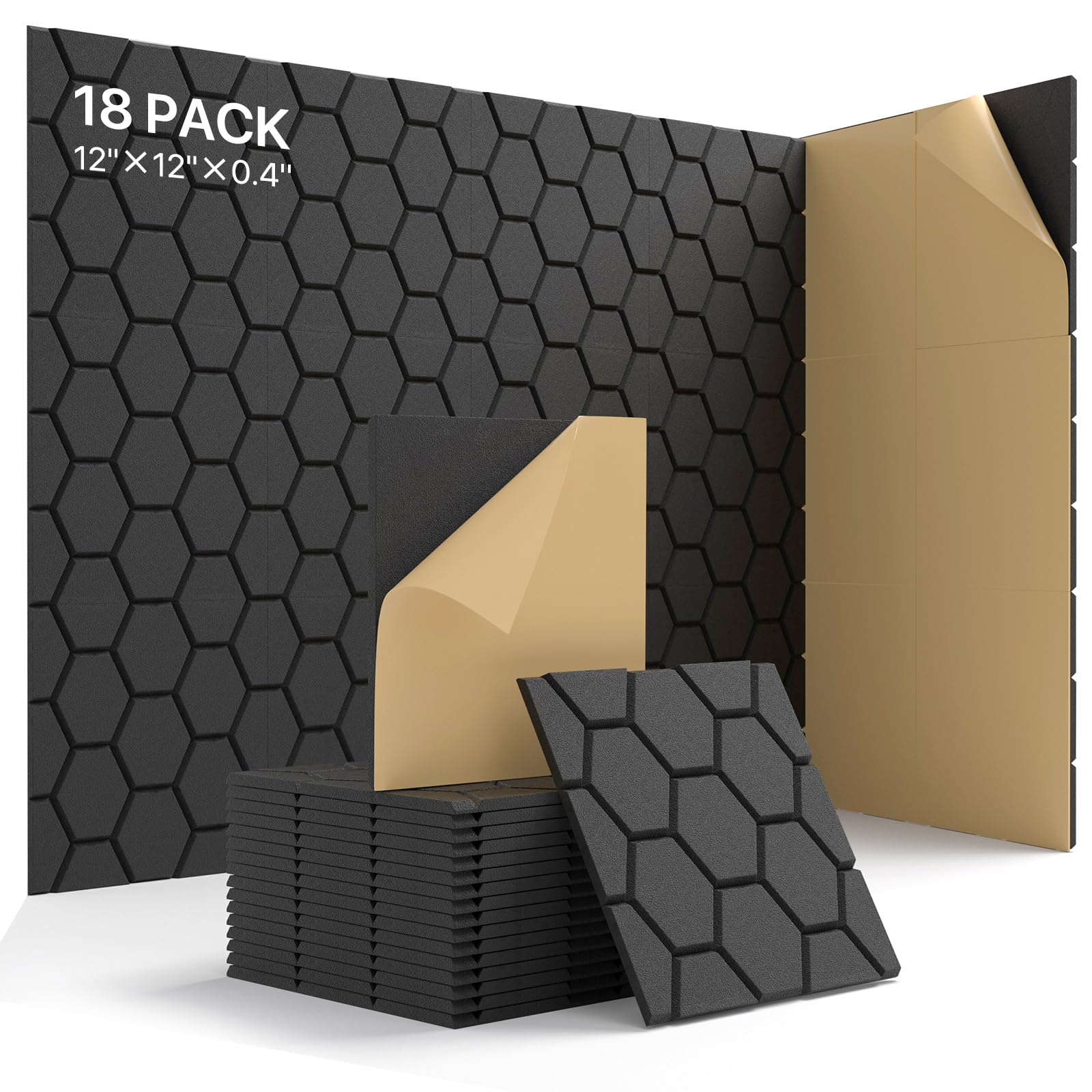 Sound Proof Foam Panels For Walls, Kuchoow Acoustic Panels Sound Absorbing, 18 Pack High Density Soundproof Wall Panels Self Adh