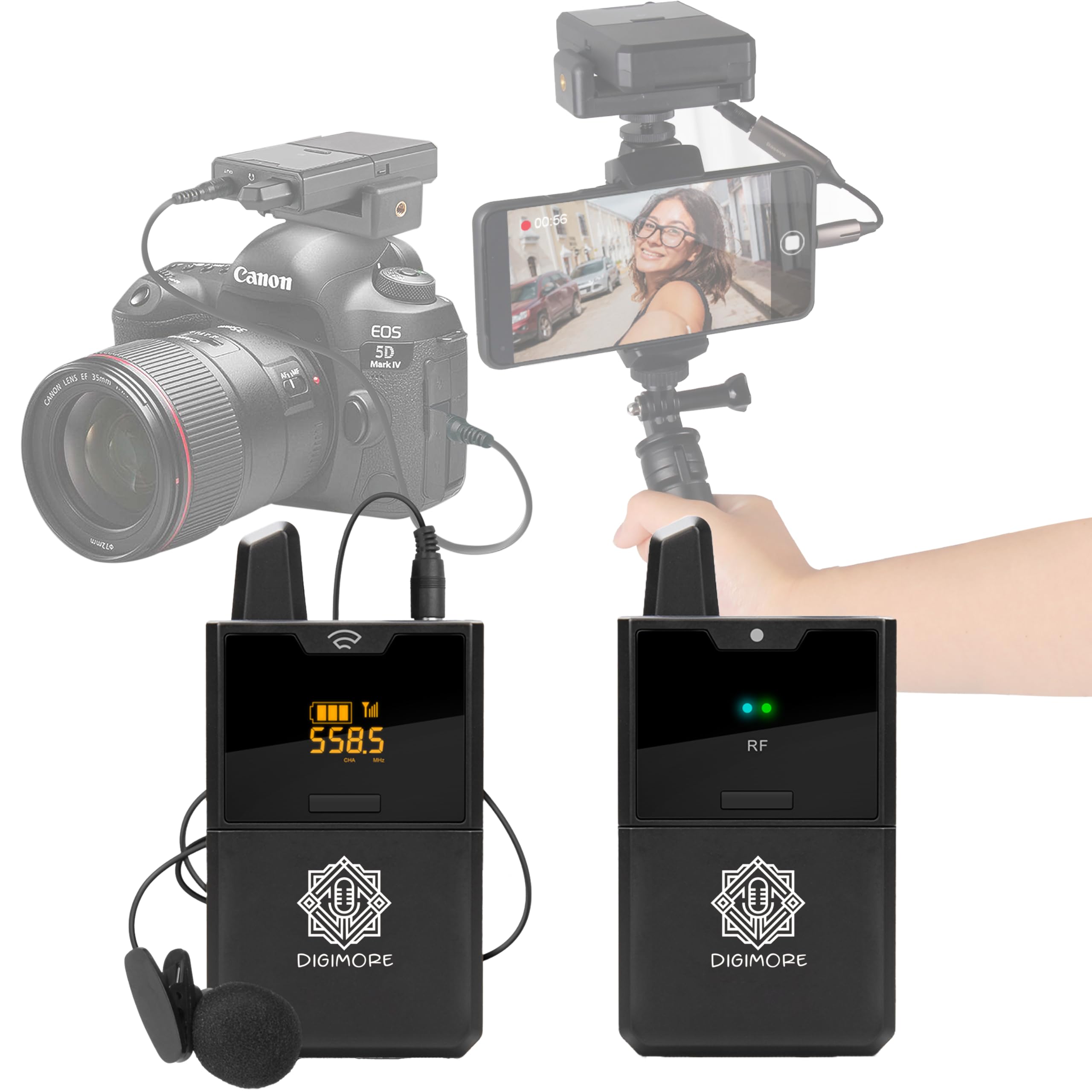 Digimore Uhf Wireless Lapel Microphone For Camera & Smartphones | 30 Channels | 324Ft Range | Cardioid Pickup | For Interviews, 