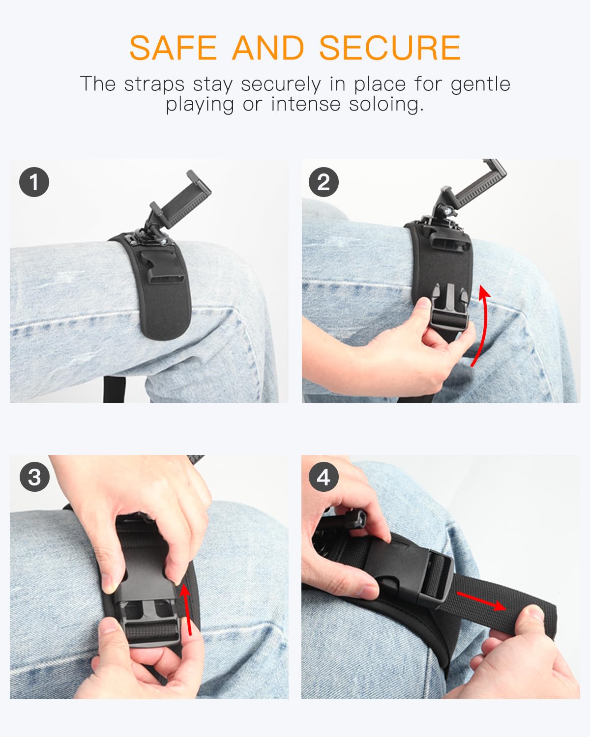 JISHAHS Guitar Phone Holder Mount - Phone Strap for Guitar Players - Natural Thigh Positioning - Adjustable Angle - Compatible w