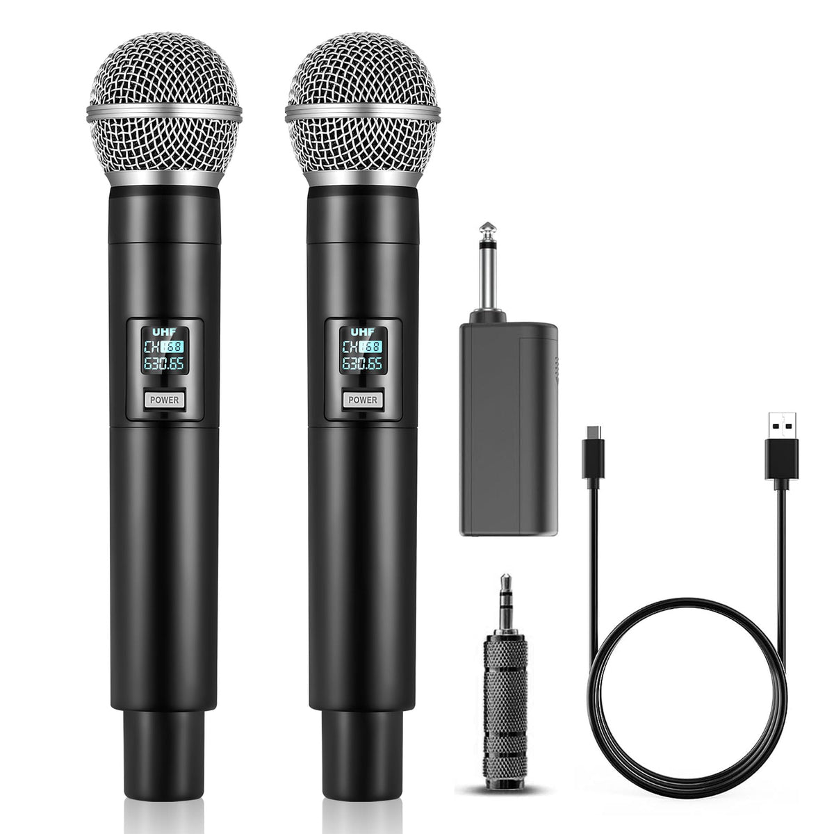 Alpowl Wireless Microphone, Uhf Dual Handheld Cordless Microphone With Rechargeable Receiver, 40H Duration, 200Ft Range, Microph