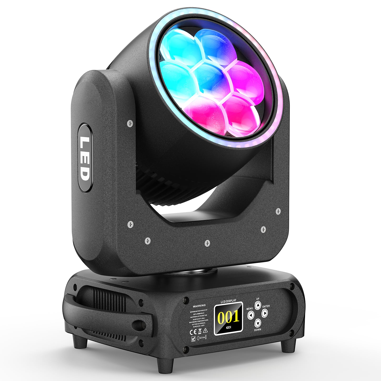 Moving Head Light 7x40W LED with Wash Beam Vortex Kaleidoscope Effect RGBW 4 in 1Color Bee Eye Focus DJ Light by DMX and Sound A