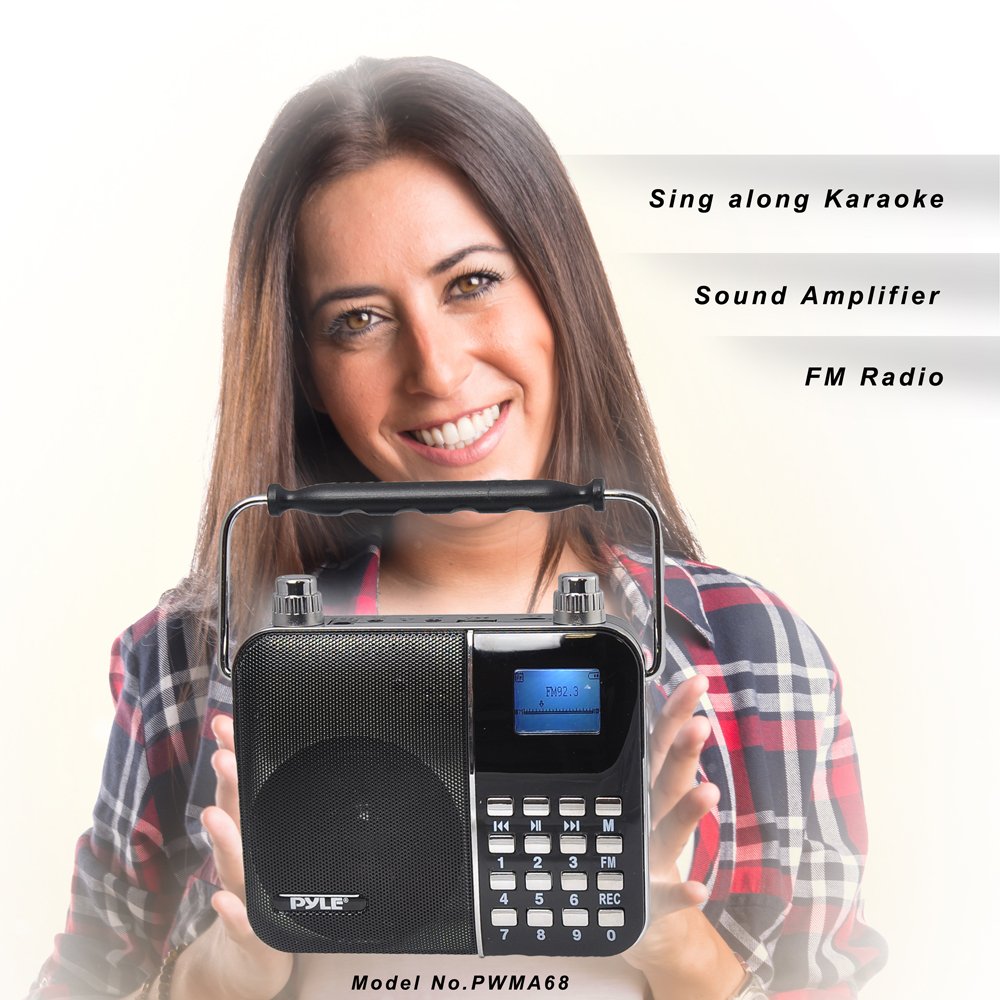 Portable Radio PA Speaker System - Waist-Band Portable Karaoke Machine with Headset Microphone, Rechargeable Battery, USB/SD Car