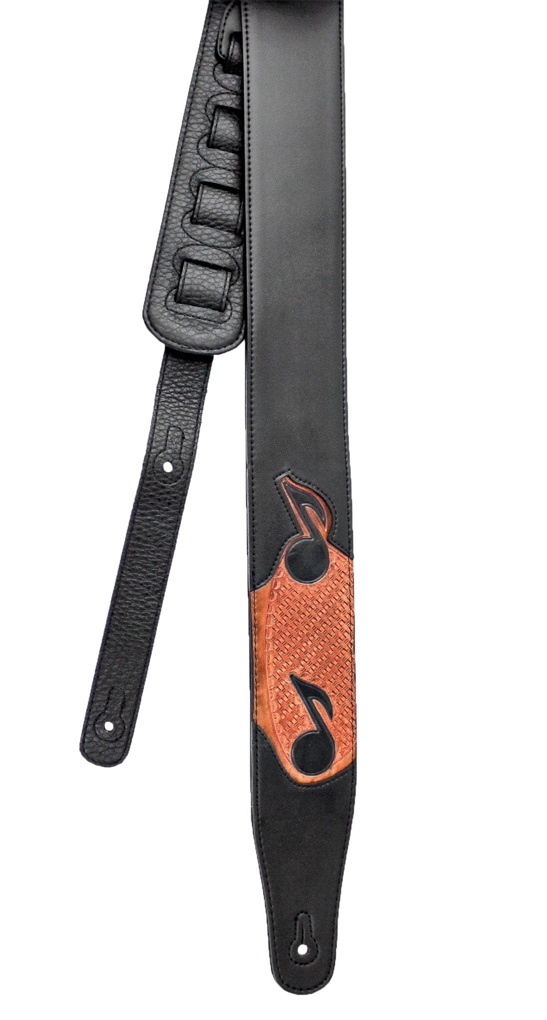 Walker & Williams CVG-83 Padded Guitar Strap Hand Tooled Leather Musical Notes For Acoustic, Electric, And Bass Guitars